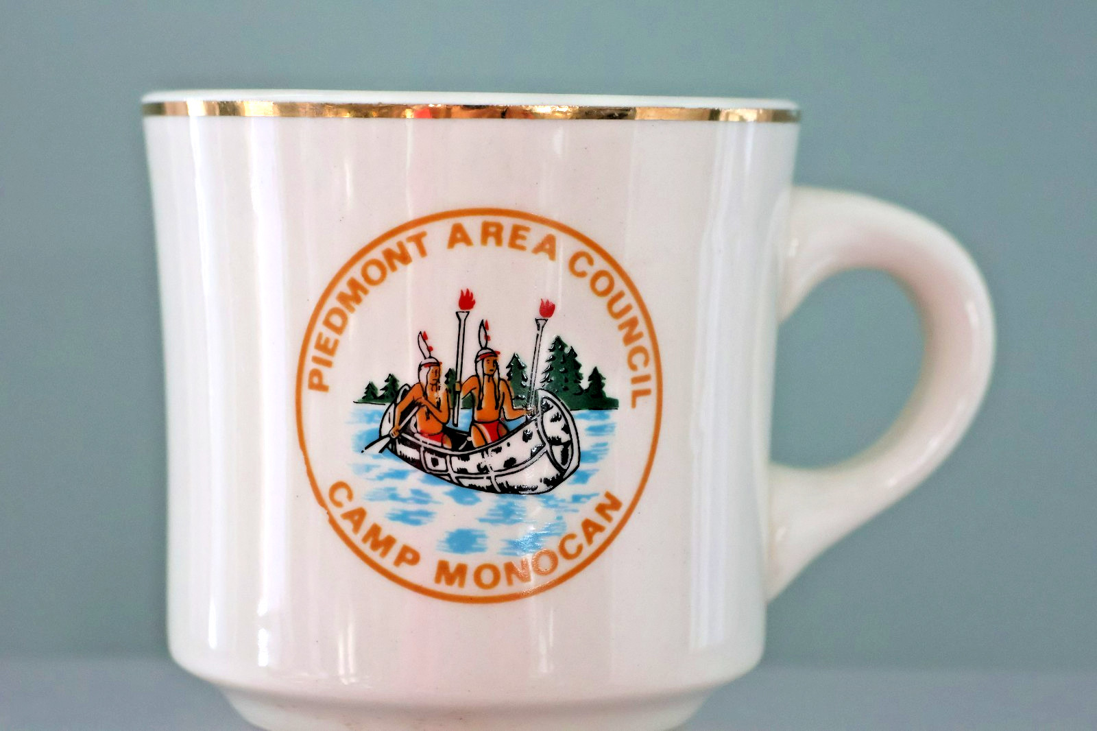 Vintage Ceramic Boy Scout Mug 1970's Piedmont Area Council Camp Monocan