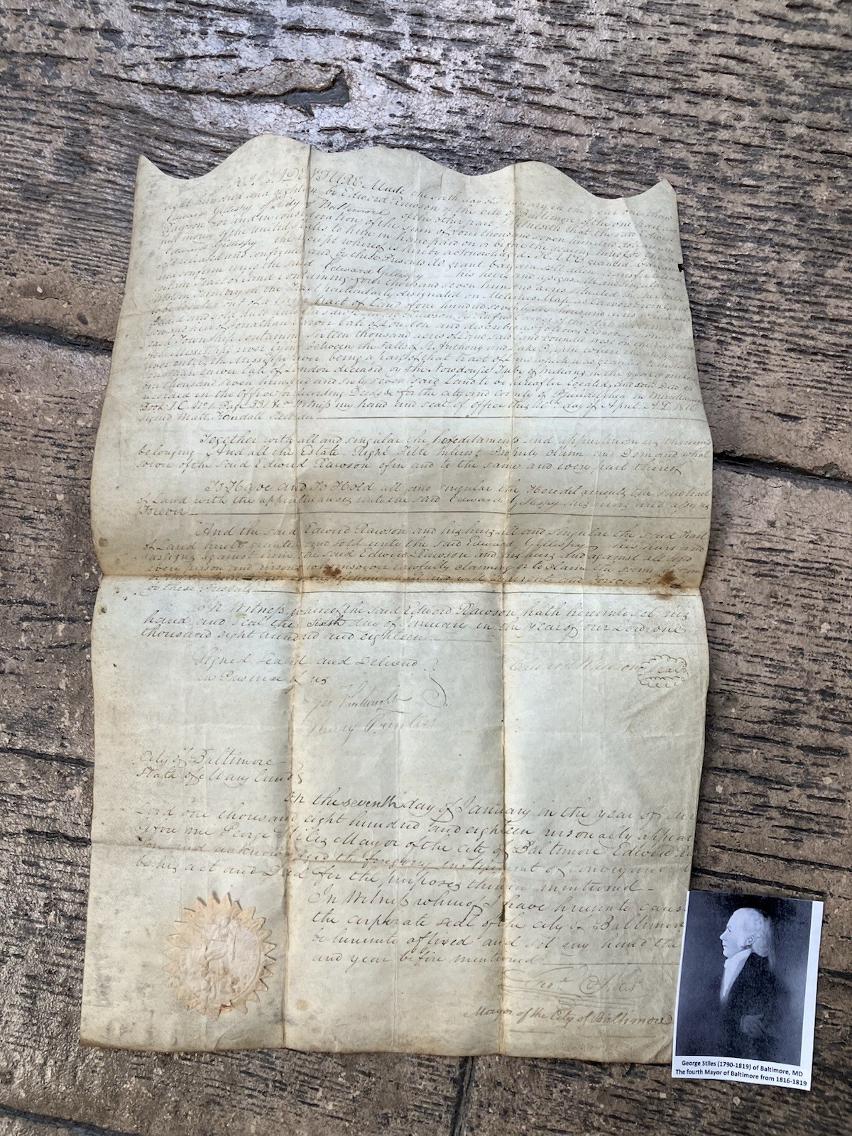 Original 1818 - LAND DEED - Baltimore, MD - Signed by 4th Mayor George Stiles