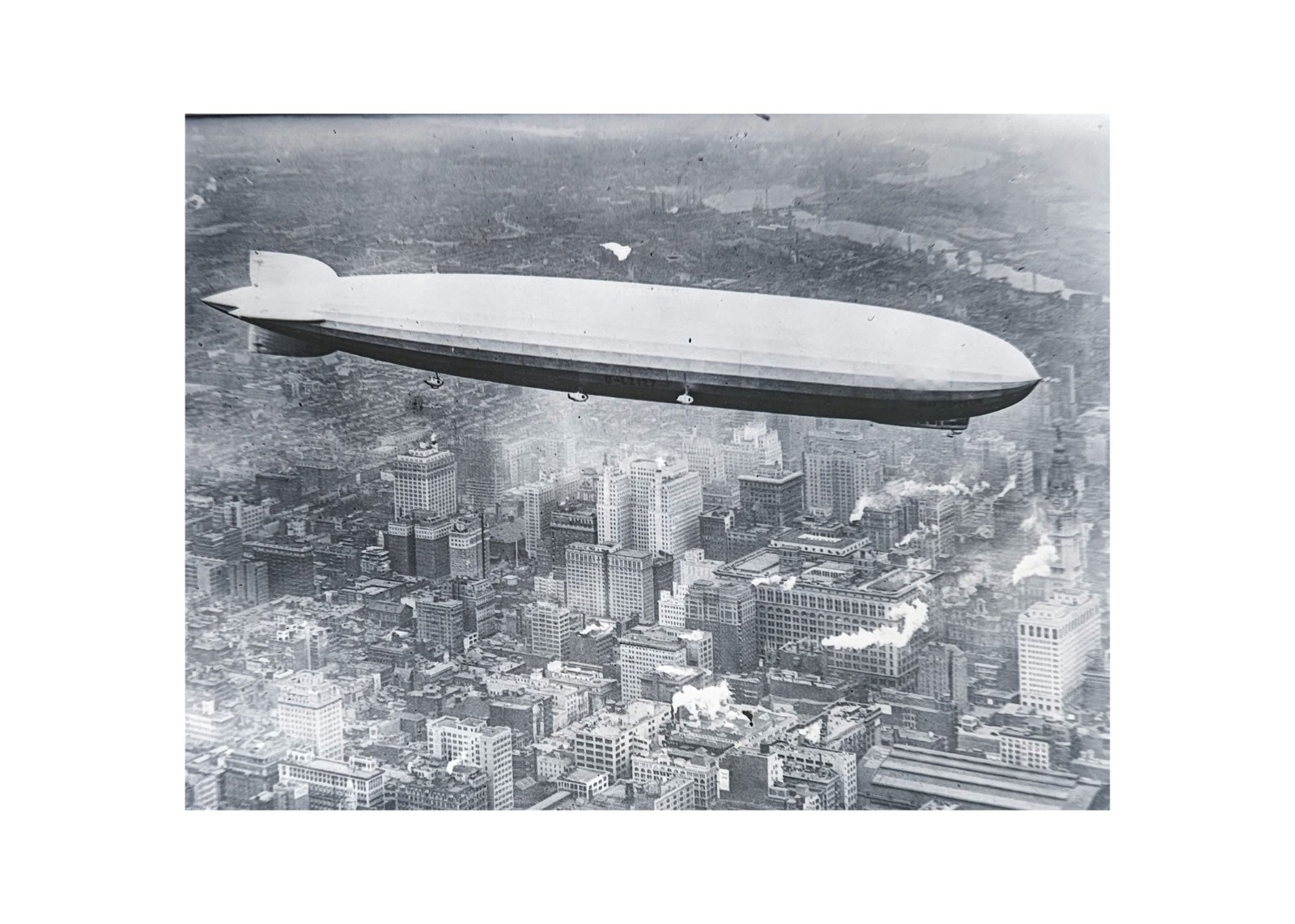 1928 Graf Zeppelin Dirigible Airship Over Philadelphia Glass Negative OOAK LZ 12