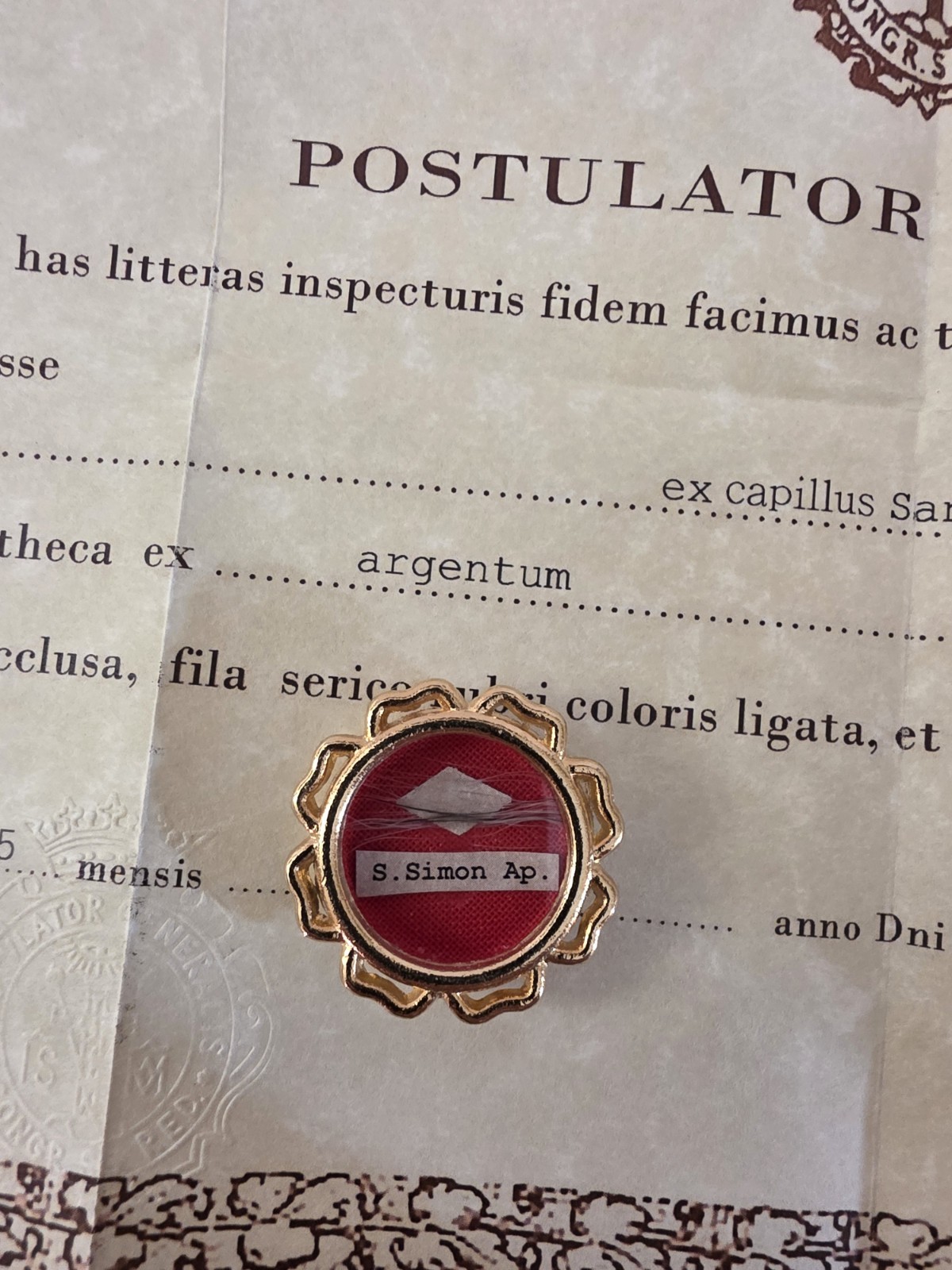 Reliquary Relic St. Simon/ certificate .