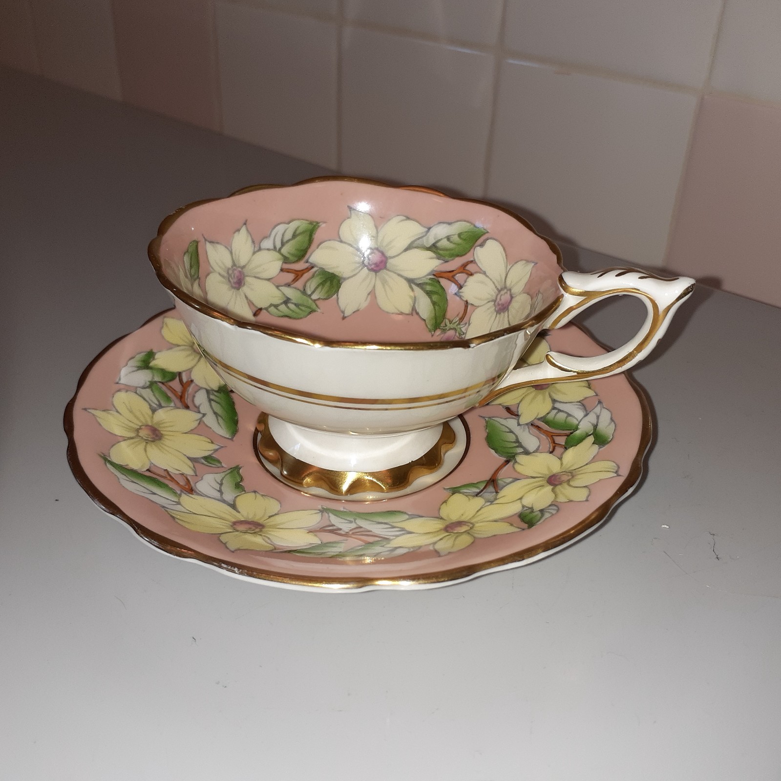 Vintage Royal Stafford Bone China Dogwood England Floral Teacup & Saucer Vintage Royal Stafford Bone China Dogwood England Floral Teacup & Saucer