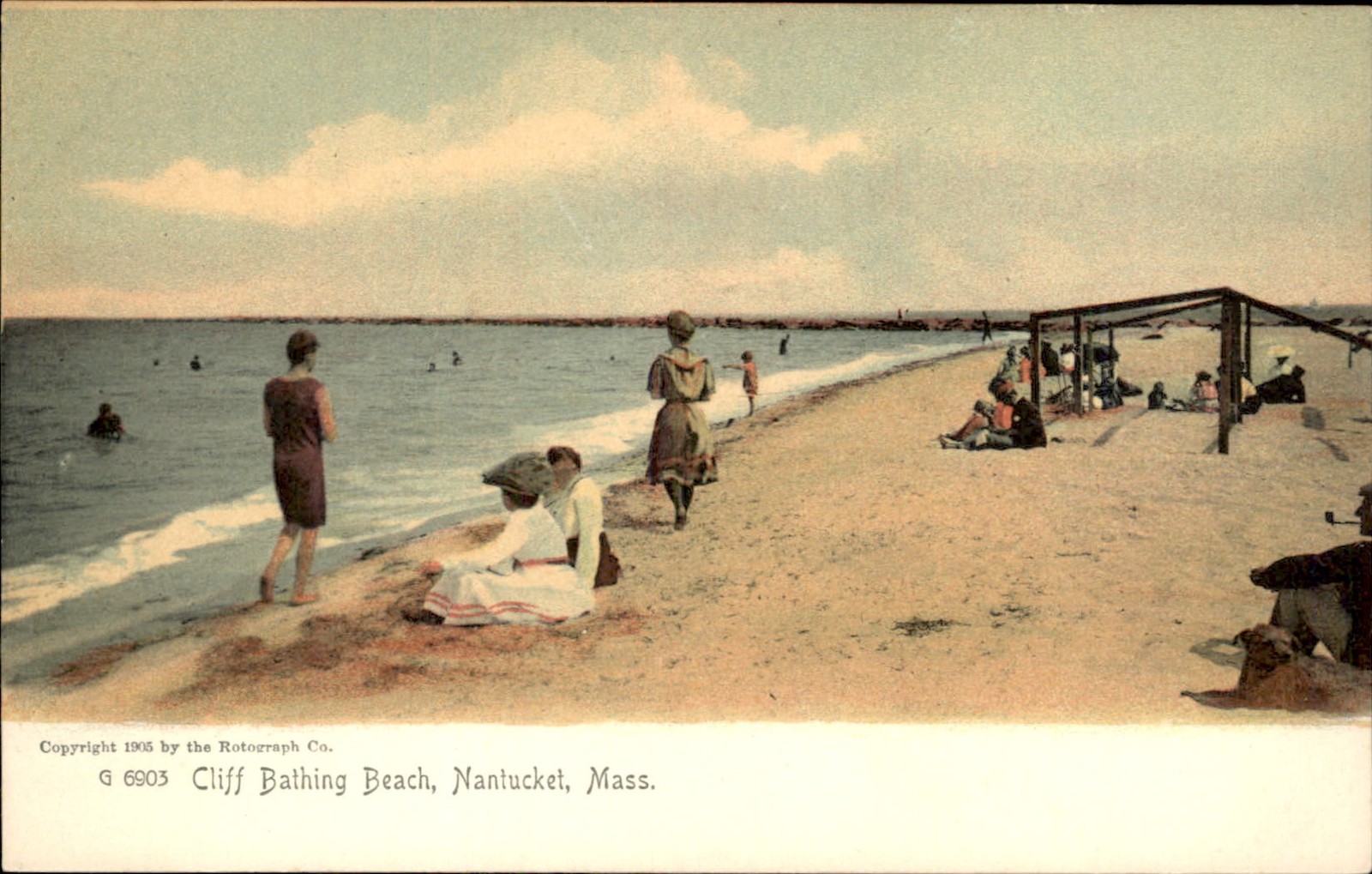 Nantucket MA Cliff Bathing Beach Rotograph Co. c1905 Vintage Postcard bhn