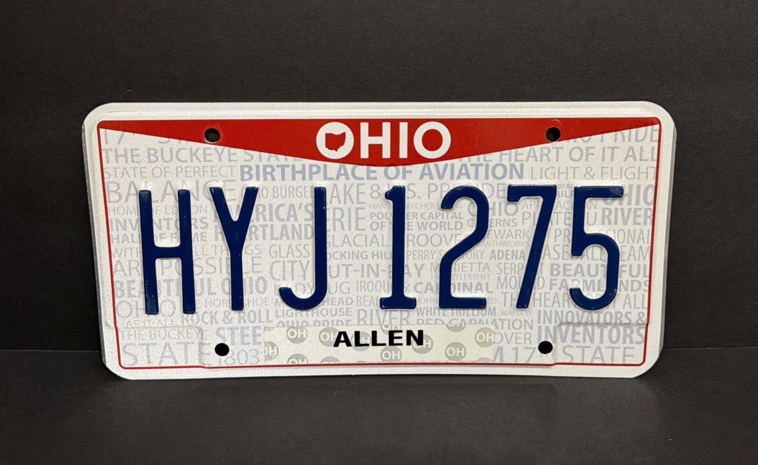Ohio License Plate HYJ 1275 Expired Allen County Ohio Pride Craft Man Cave Decor