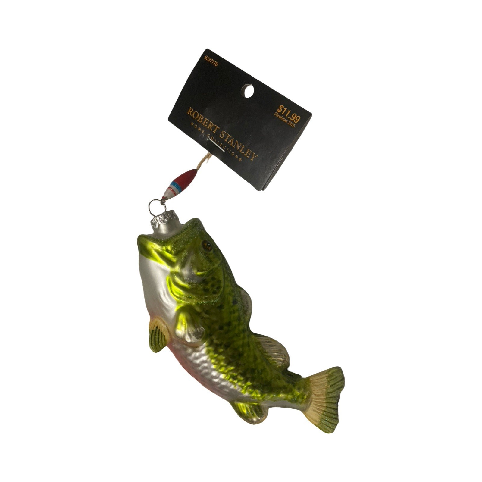 Robert Stanley Glass Bass Fishing Christmas Ornament size 6.5\