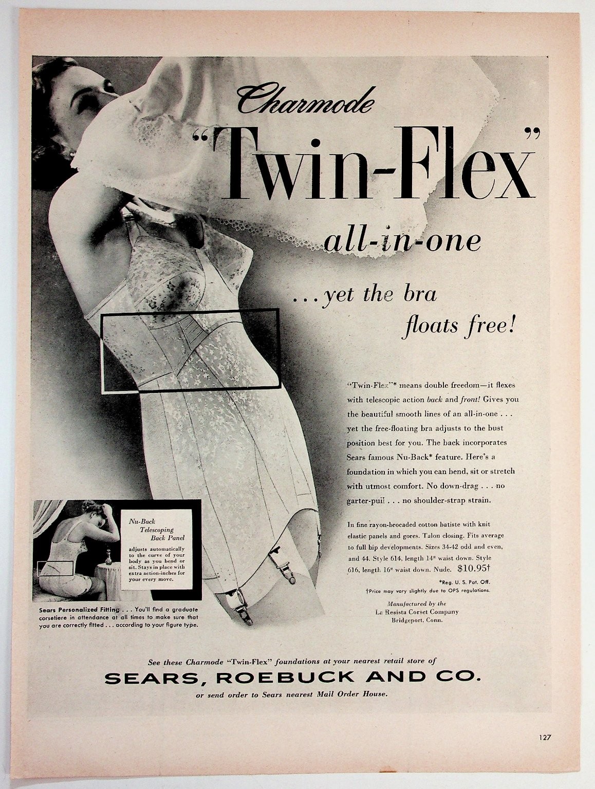 Vintage Charmode Twin-Flex All-in-One Foundation Garment Sears Ad Print Ephemera