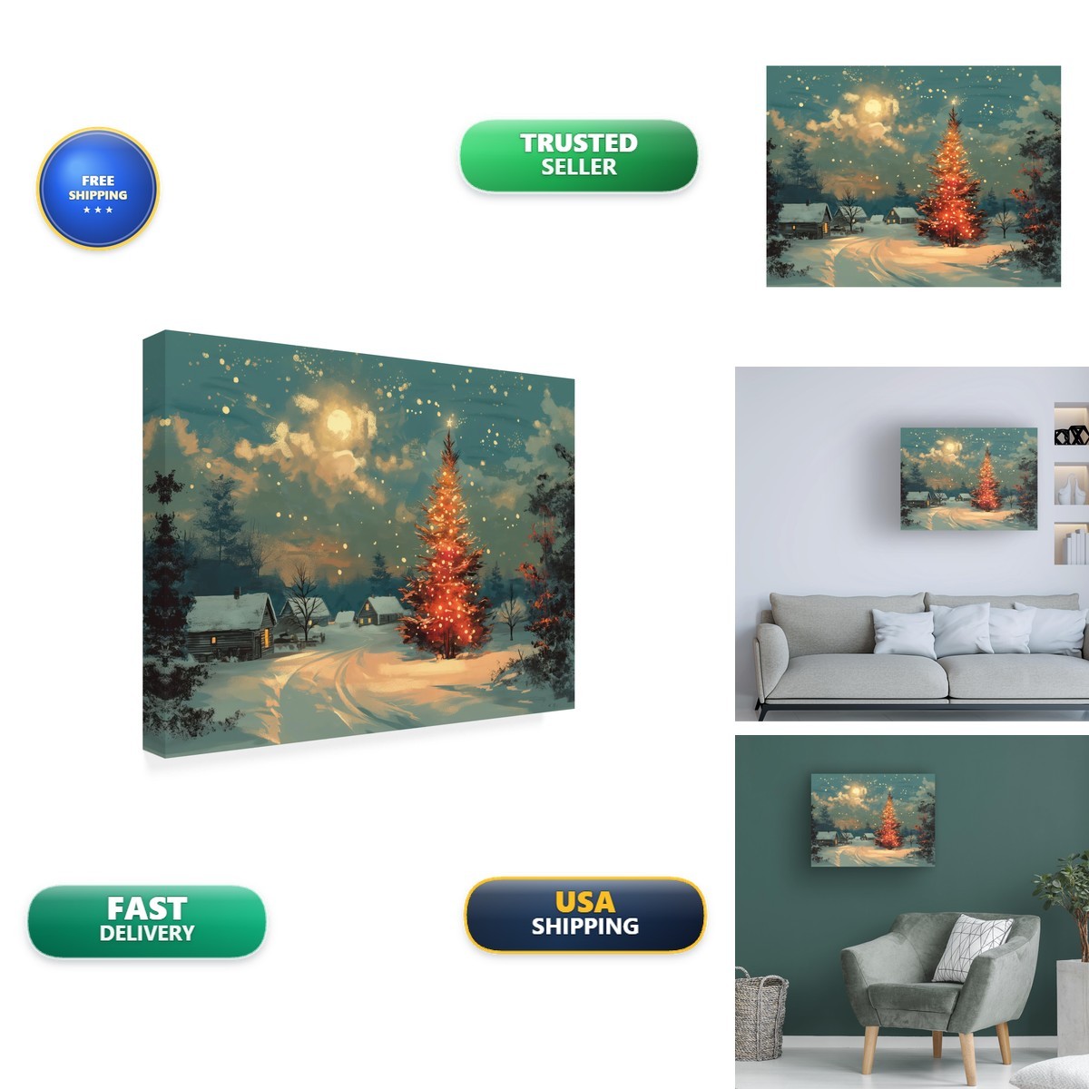 Imagine It Images Full Moon Christmas Canvas 14x19