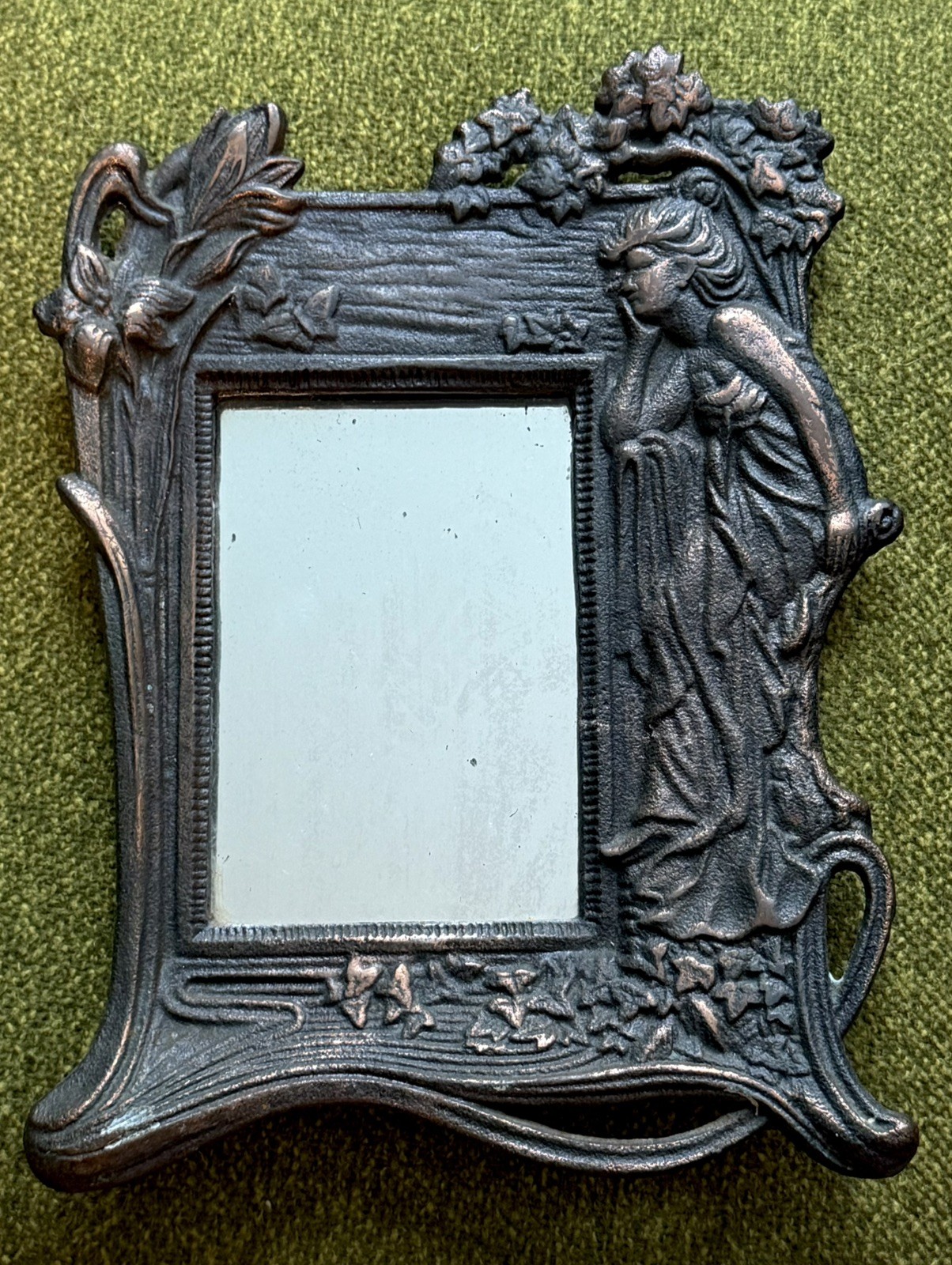Art Nouveau Style Figural Picture Frame with mirror lady floral vintage 