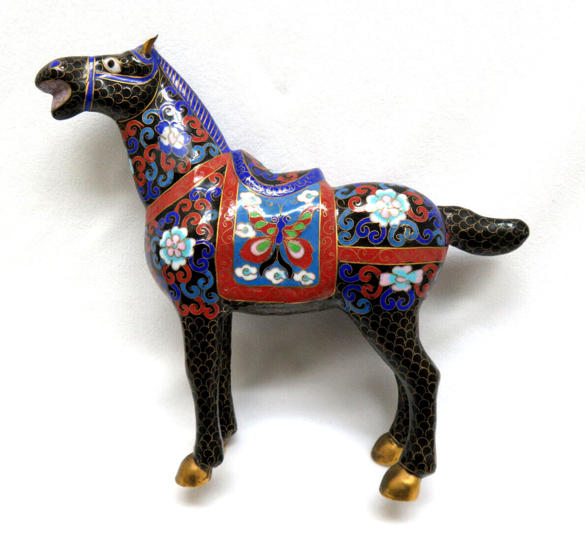 Vintage Chinese Cloisonne Enamel Horse Statue Figurine ~ 9\