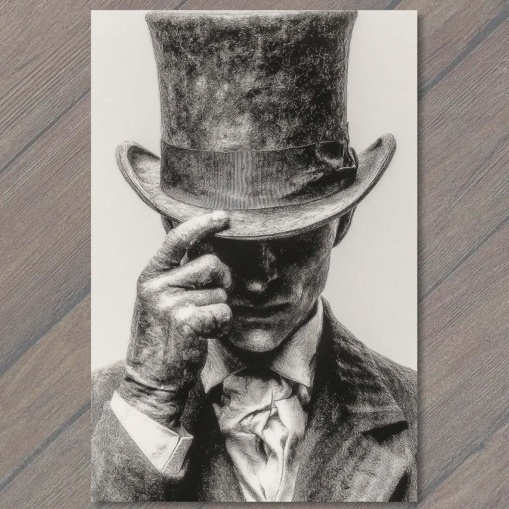 POSTCARD Faceless Gentleman Top Hat Creepy Surreal Horror Gothic Dark Portrait