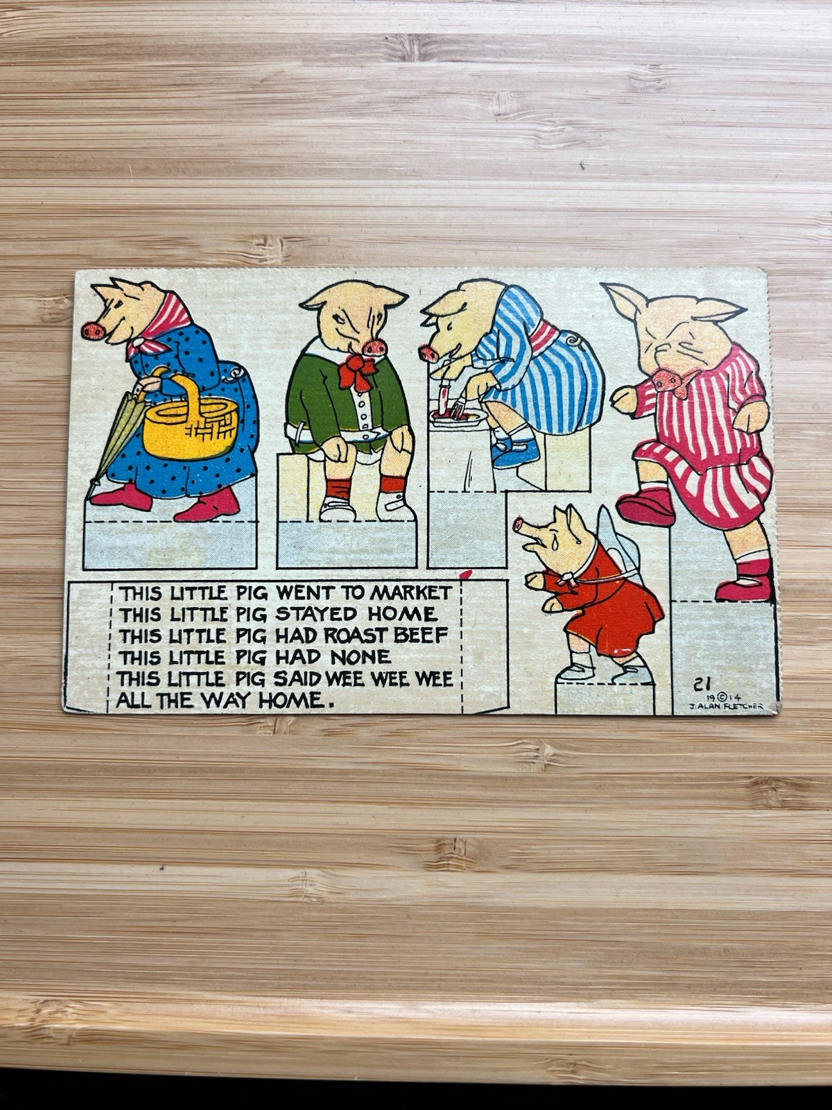 1914 J. Alan Fletcher Postcard #21 Cut Out “This Little Pig Went To Market”  1914 J. Alan Fletcher Postcard #21 Cut Out “This Little Pig Went To Market” 