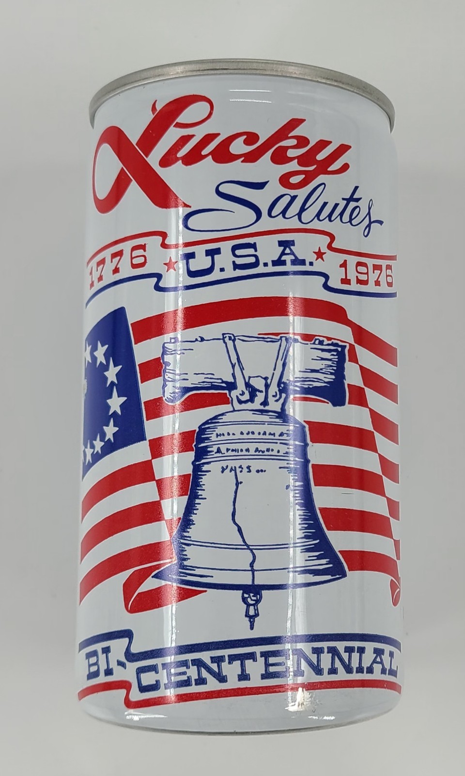 LUCKY Beer 1976 Bi Centennial 1776 Saulute Aluminum UnusedPull Tab EMPTY Can 