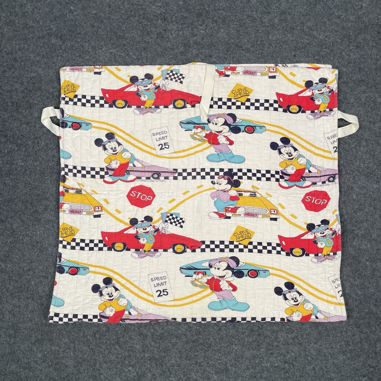 Vintage Disney Mickey Mouse Racer Racing Car Theme Kids Baby Blanket Throw 54X29