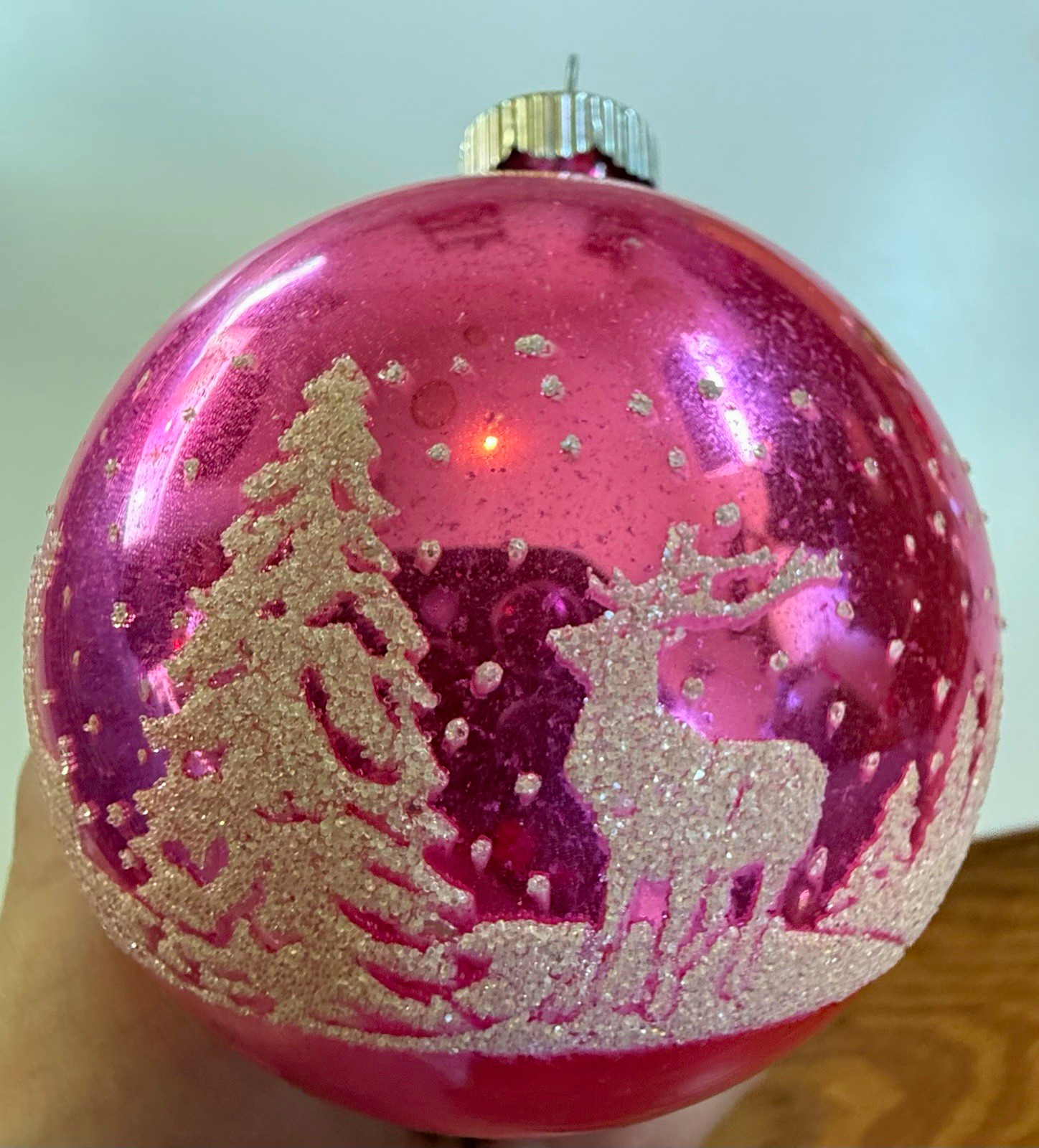 Vintage 1950s Shiny Brite Stripe Pink Glass Christmas Ornament 1 pc