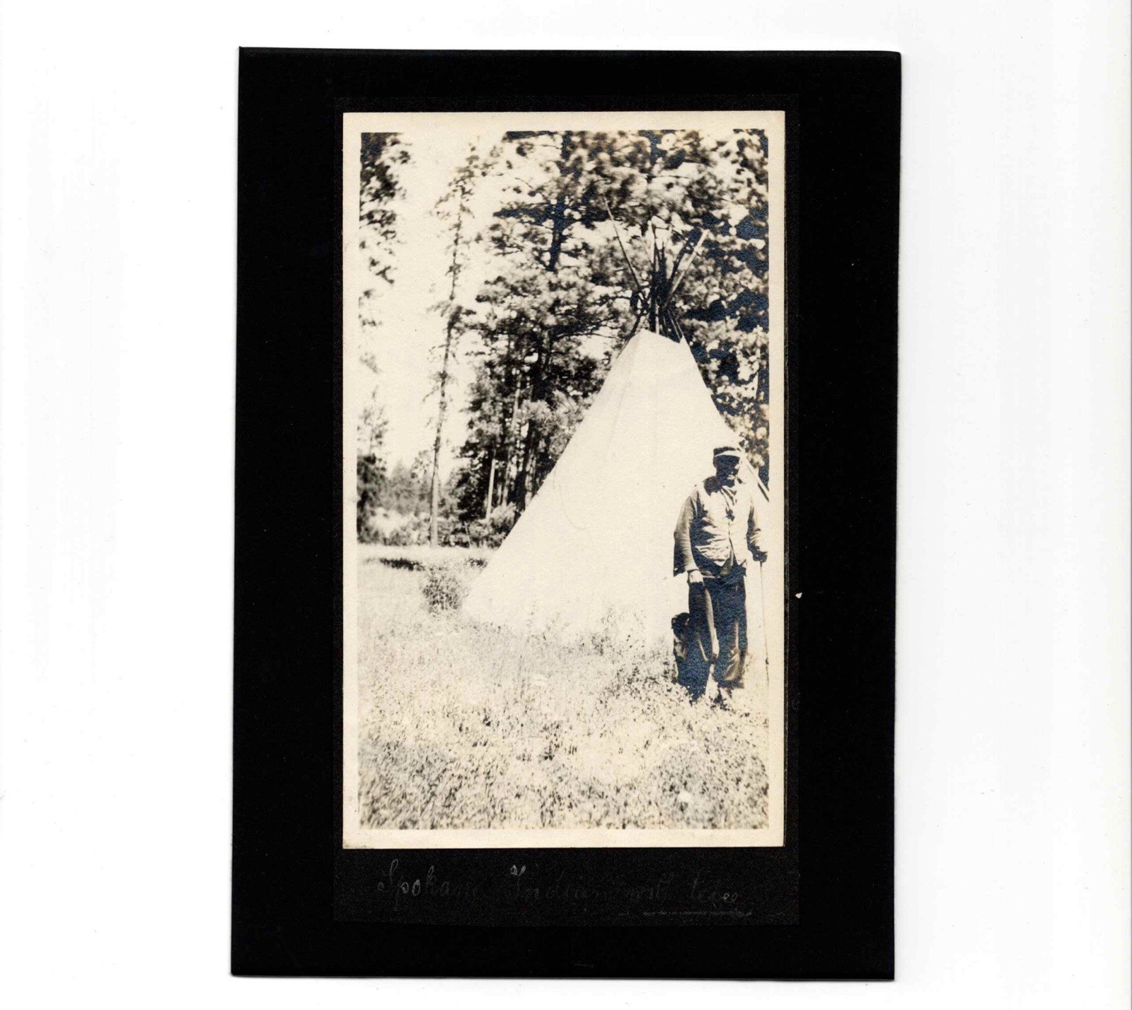 Antique c. 1900 Spokane Indian Native American Tepee Photo Matted Washington WA
