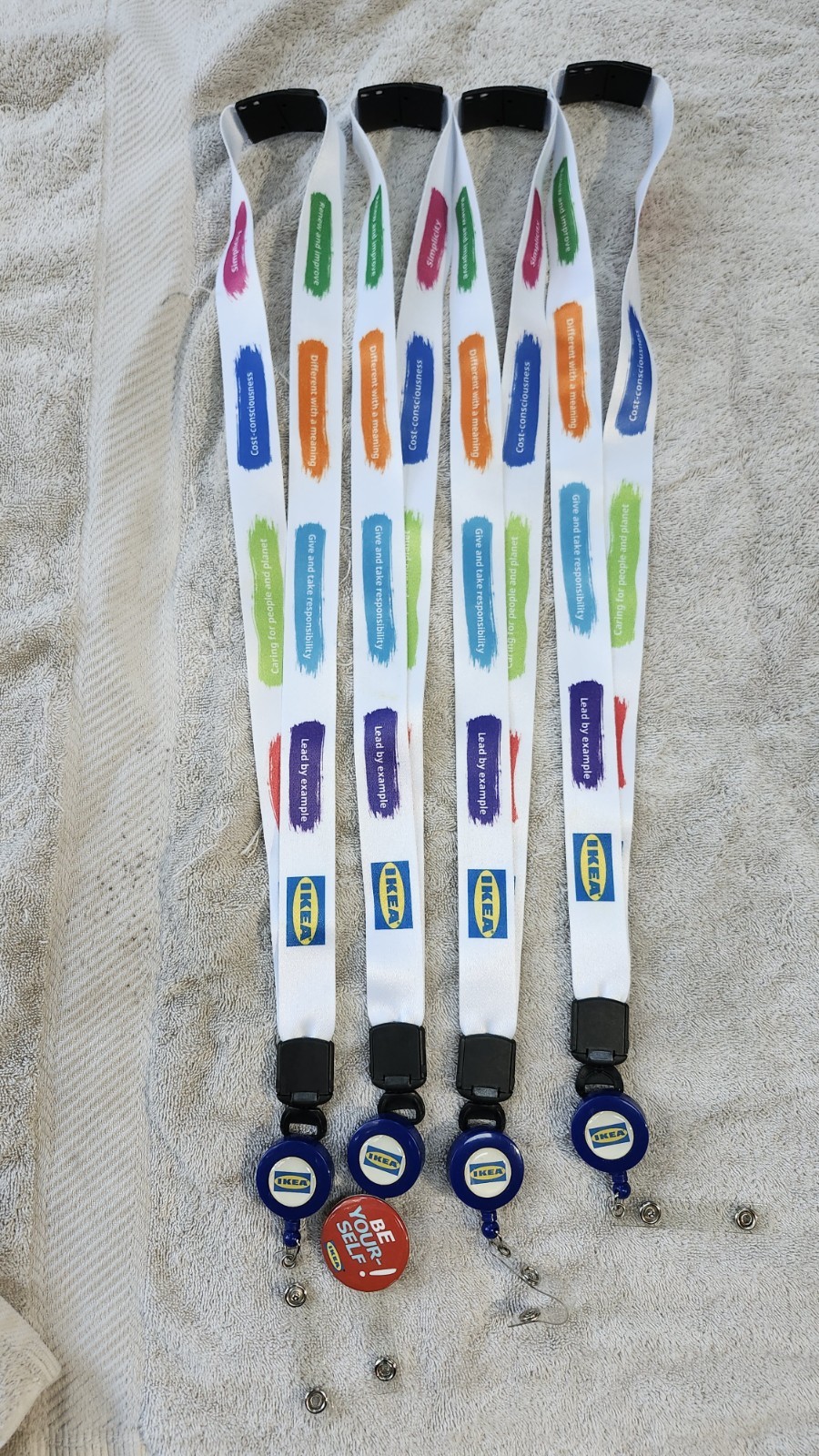 4 NEW IKEA Employee Lanyards Set + Be Yourself Pin Button Badge Reel Lot 2020