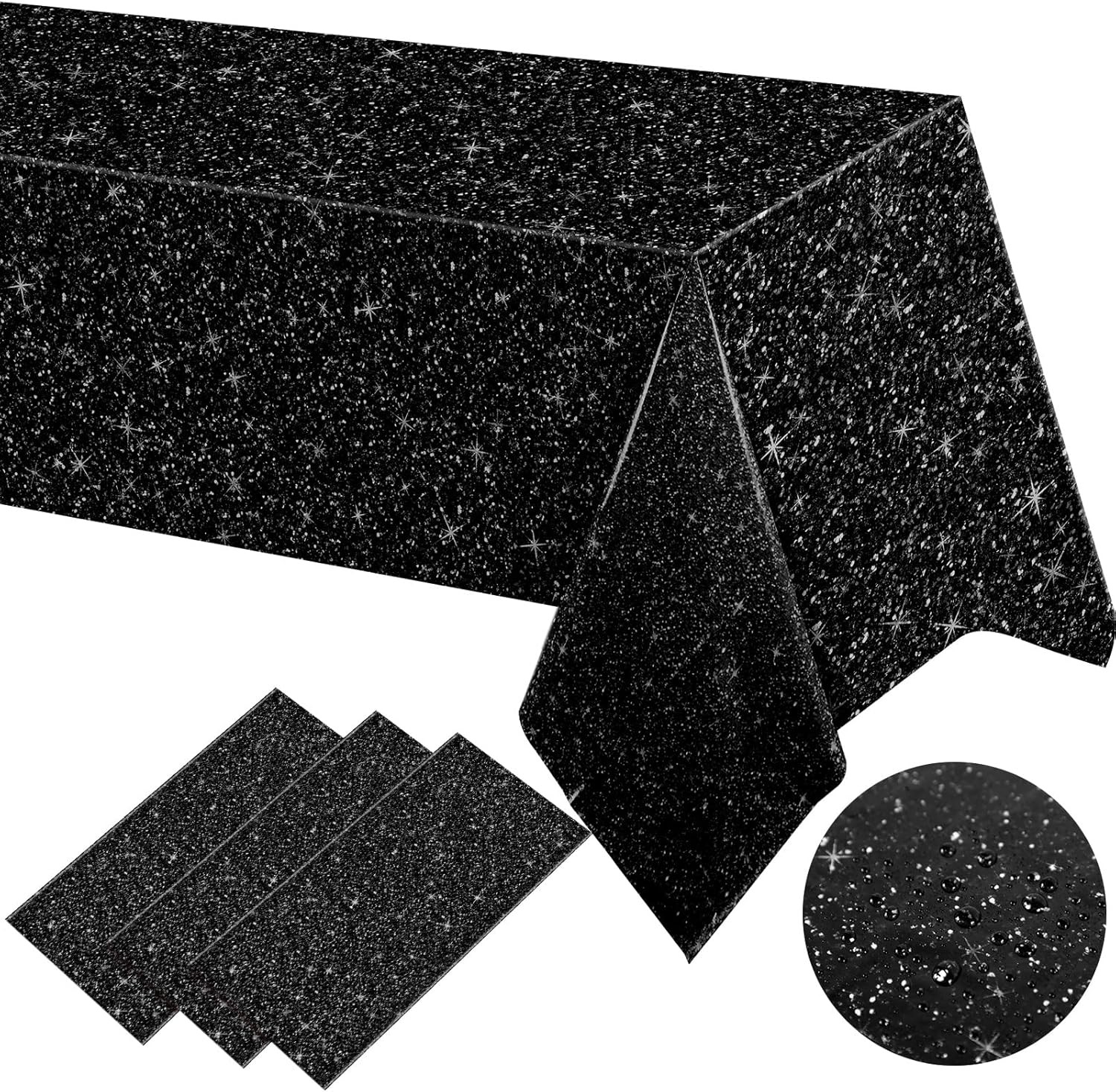 3 Pcs Black Glitter Tablecloth, 54 x 108 Shimmer Table Cloth for Women, 3 Pcs Black Glitter Tablecloth, 54 x 108 Shimmer Table Cloth for Women,