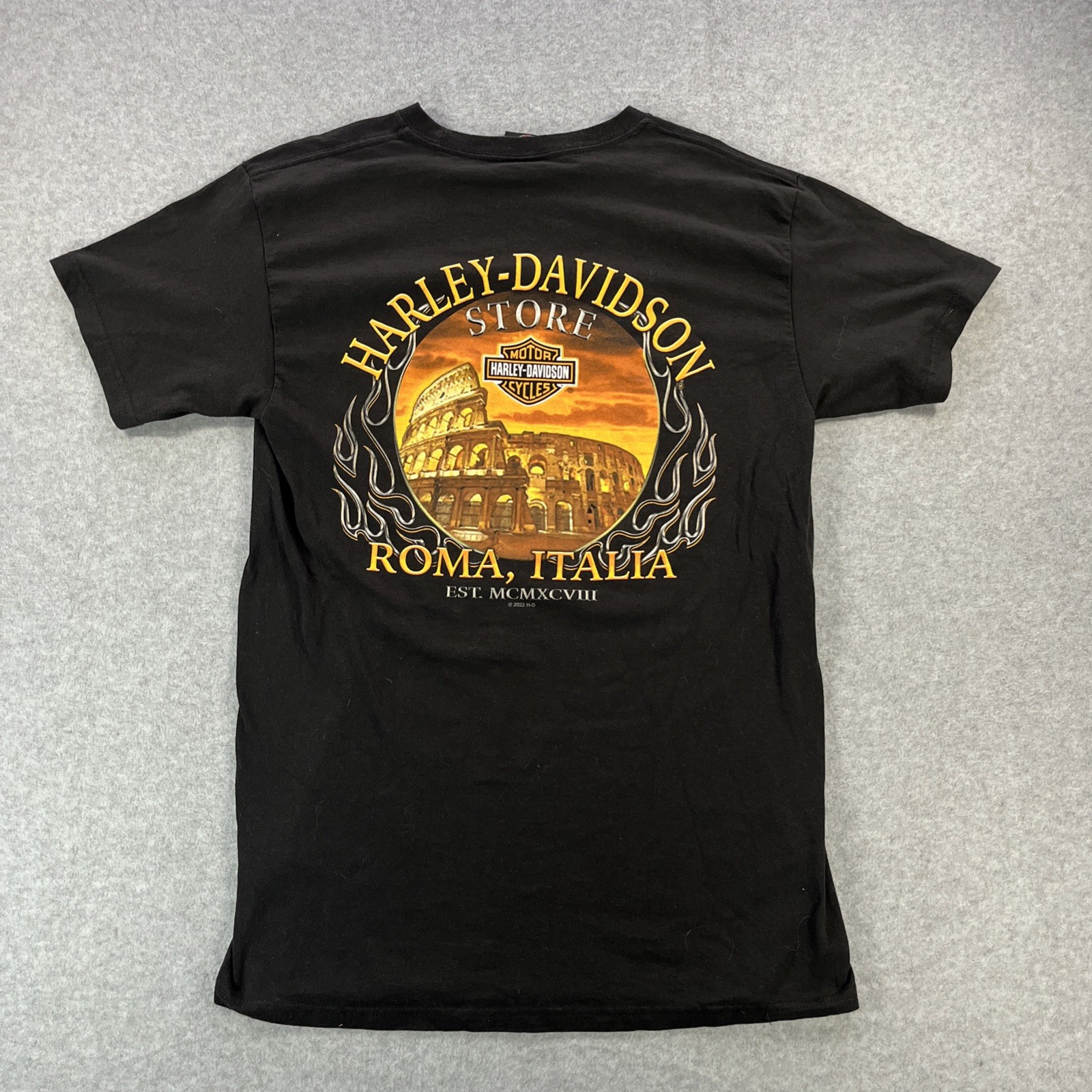 Harley-Davidson Roma Italy Graphic T-Shirt Mens M Black Casual Short Sleeve Tee 