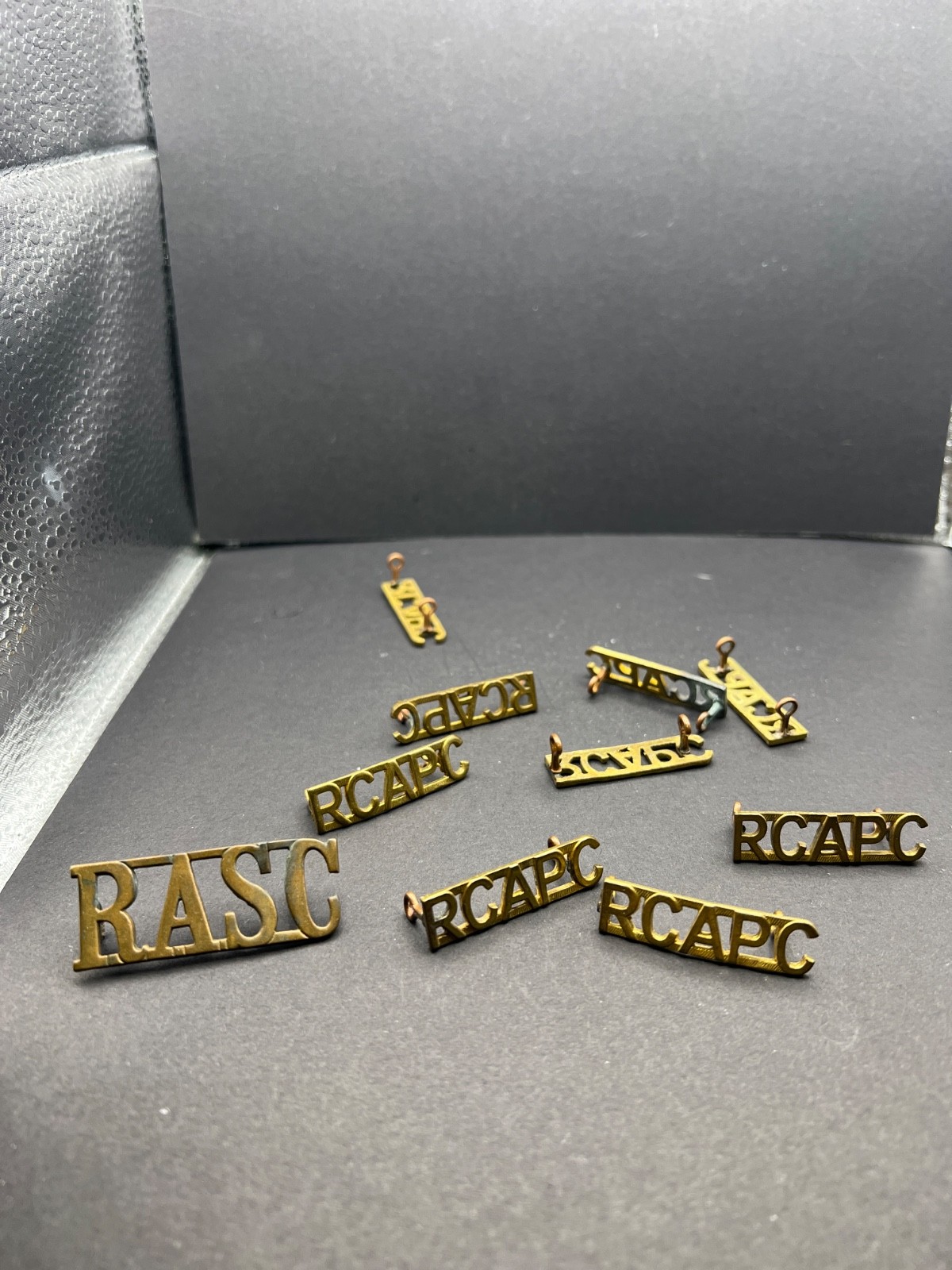 Vintage Canadian Military Shoulder Titles Lot RASC RCAPC Brass Badges Vintage Canadian Military Shoulder Titles Lot RASC RCAPC Brass Badges