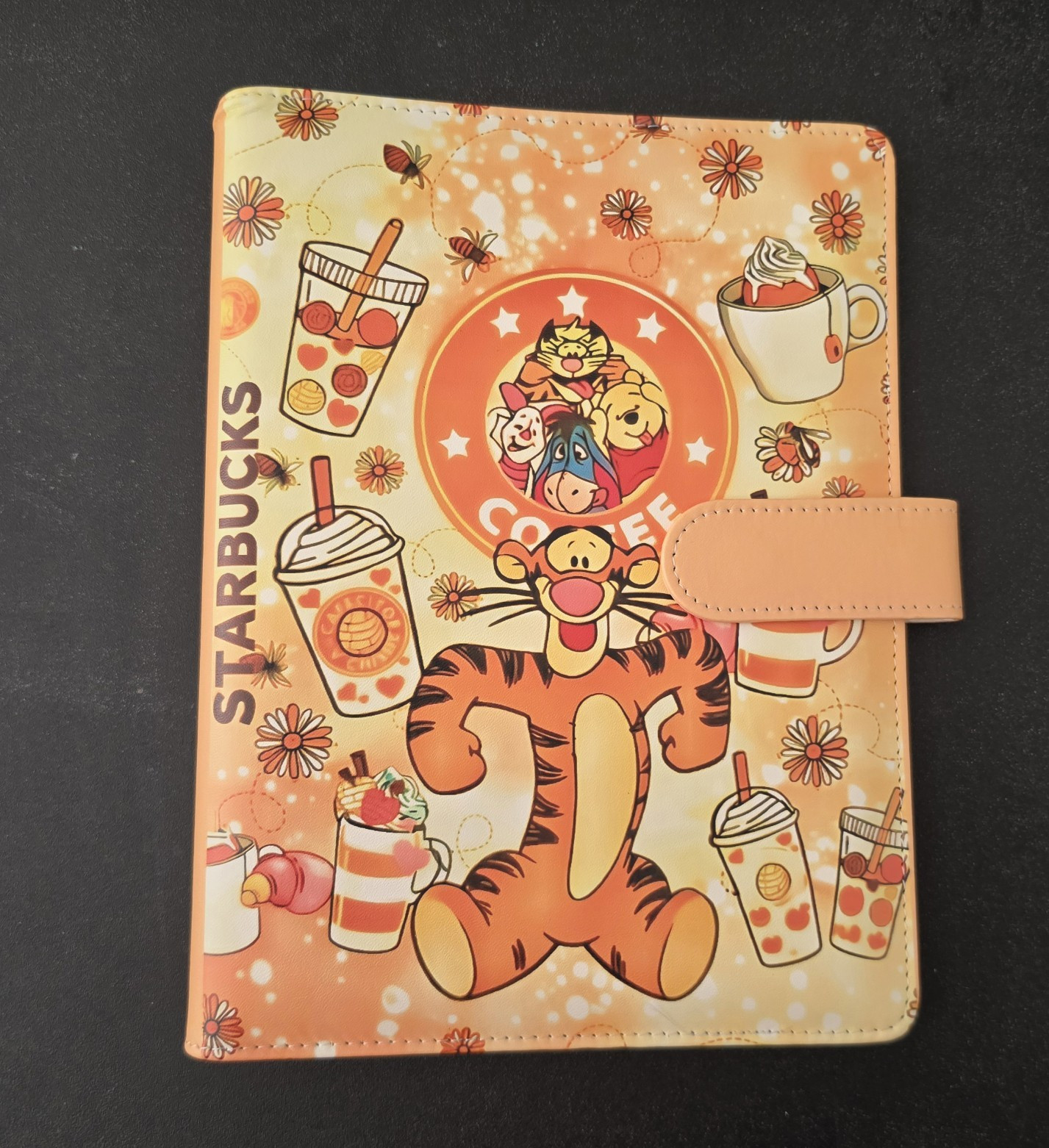 Starbucks Coffee & Tea Tigger Character Ring A5 6-Ring Binder Org Cover w/ Strap
