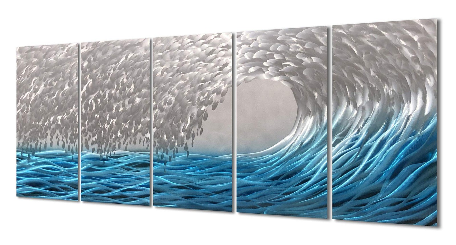 Yihui Arts Metal Wall Art - Silver Sea Waves 3D Sculpture, 5 Piece ... Fast Ship
