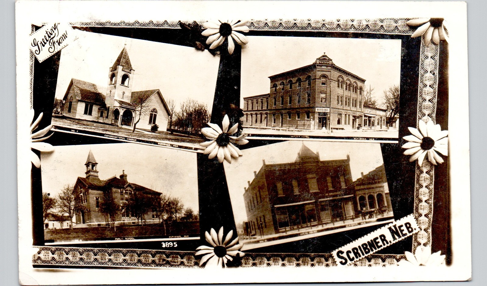 GREETINGS FROM scribner ne c1910 postcard nebraska real photo rppc multiview