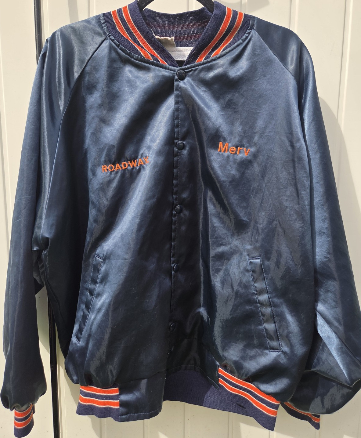 Vintage Roadway Express Satin Jacket XL USA Made Truck Driver Bomber Blue Vintage Roadway Express Satin Jacket XL USA Made Truck Driver Bomber Blue