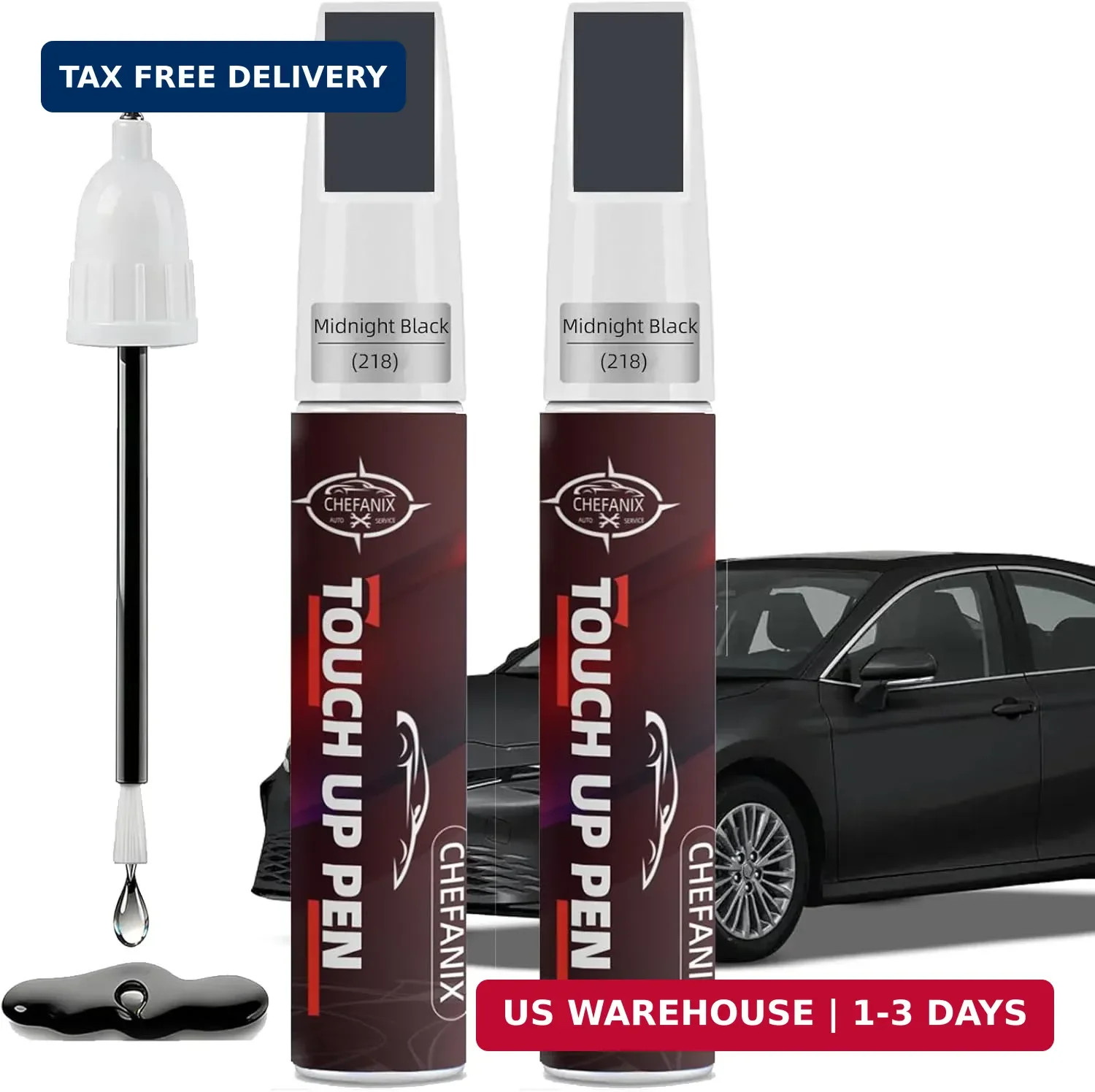 2PCS Midnight Black Metallic (218) Touch Up Paint Pen Compatible with Toyota - E