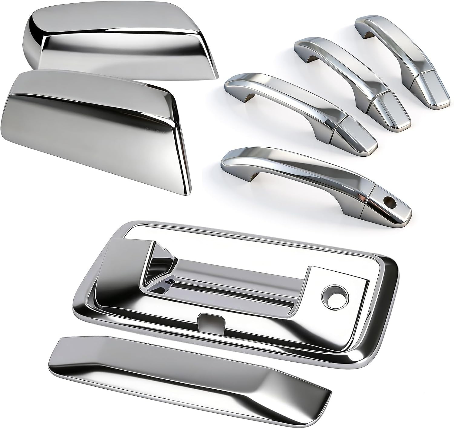 Chrome Door Handle Covers+Top Half Mirror Covers+Tailgate Cover (with Camera..
