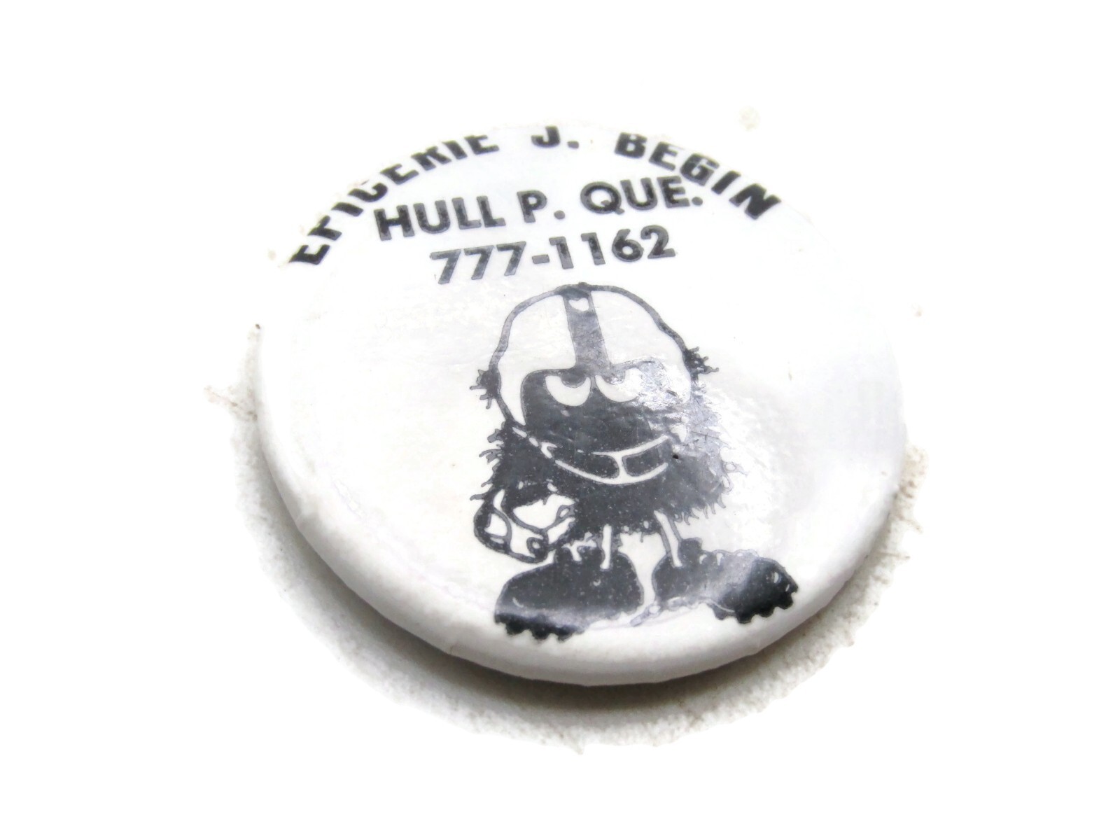 Vintage Epicerie J. Begin Pinback Button Football Monster Mascot Hull Quebec