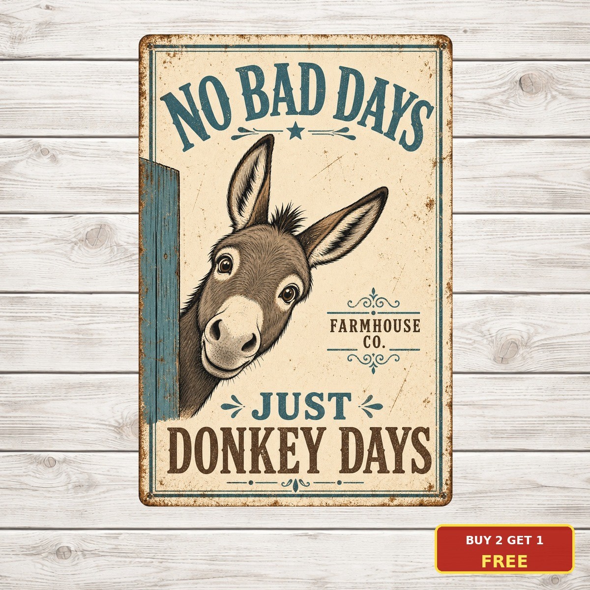 Whimsical Peeking Donkey Metal Sign Vintage Farmhouse Barn Yard Wall Decor