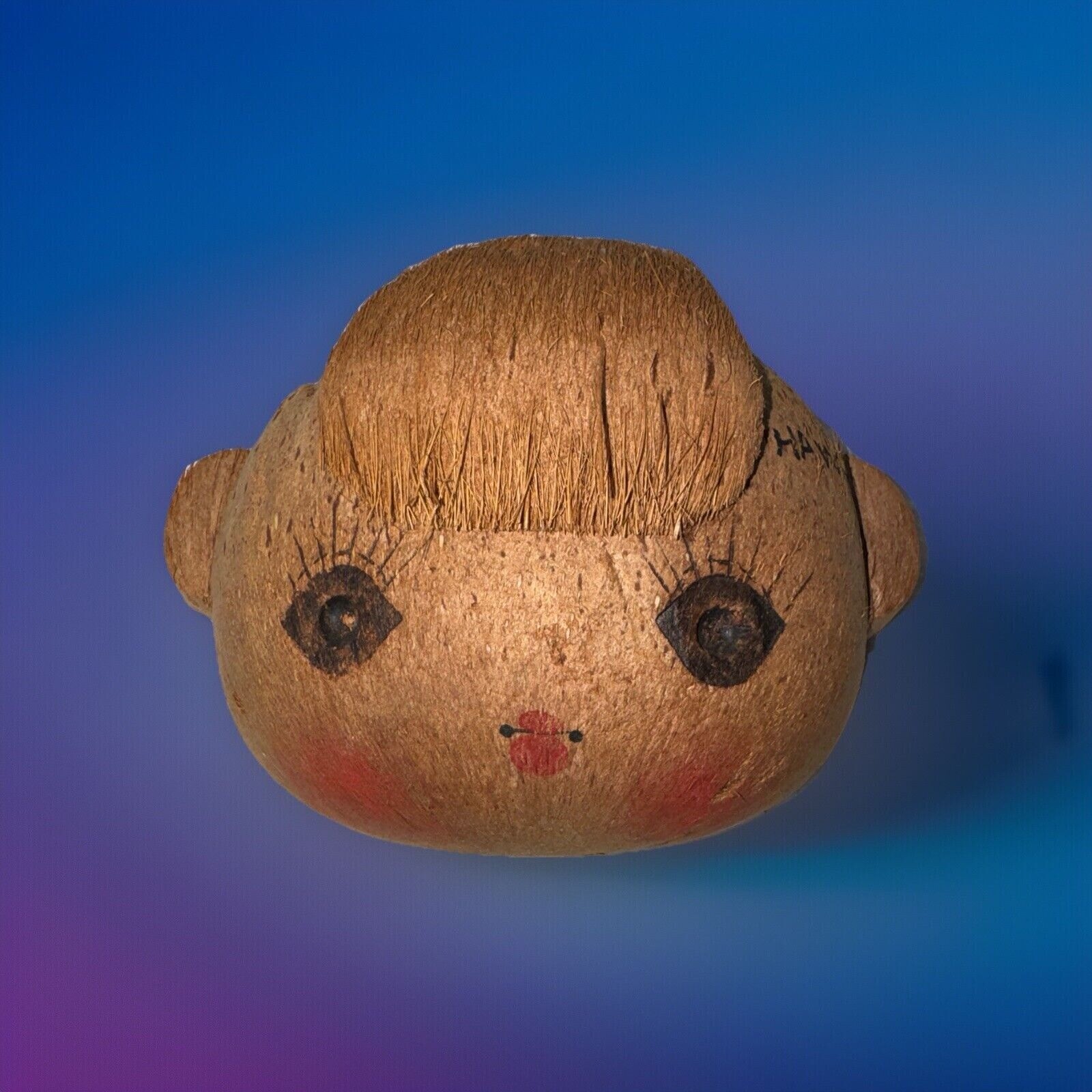 Vintage AMERICANA HAWAII TOURIST SOUVENIR COCONUT FACE GIRL Hawaiiana