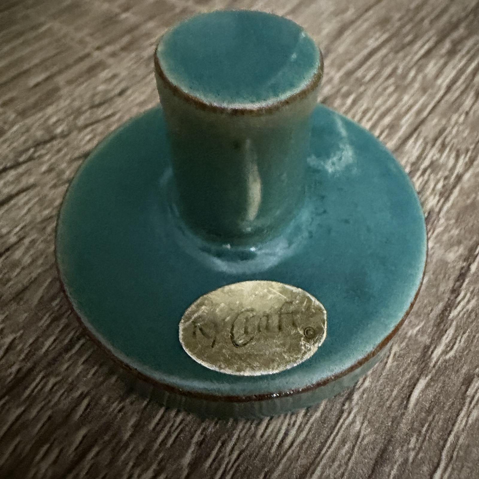 VINTAGE Rycraft Cookie Stamp Press 2” Teal Glazed Terra Cotta Heart Flowers