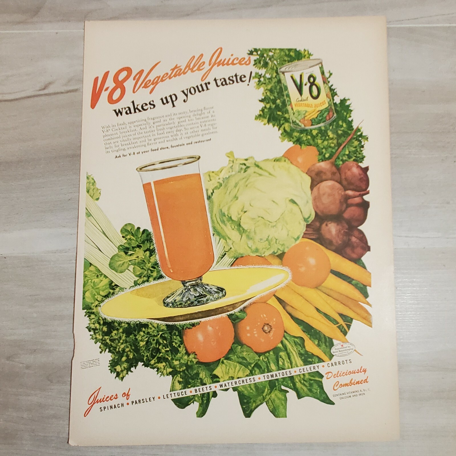 1945 Ephemera Print Ad V-8 Vegetable Juice Carrots Celery Beets Advertisement