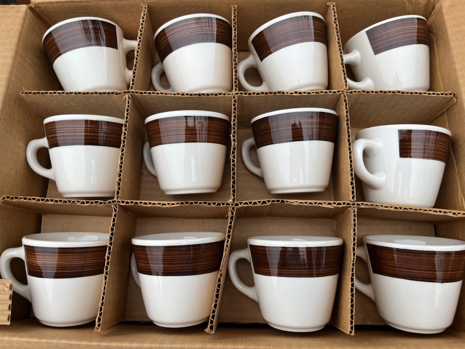 lot of 12 Homer Laughlin Brown  Stripe Coffee Cups Mugs Restaurant Ware Vintage