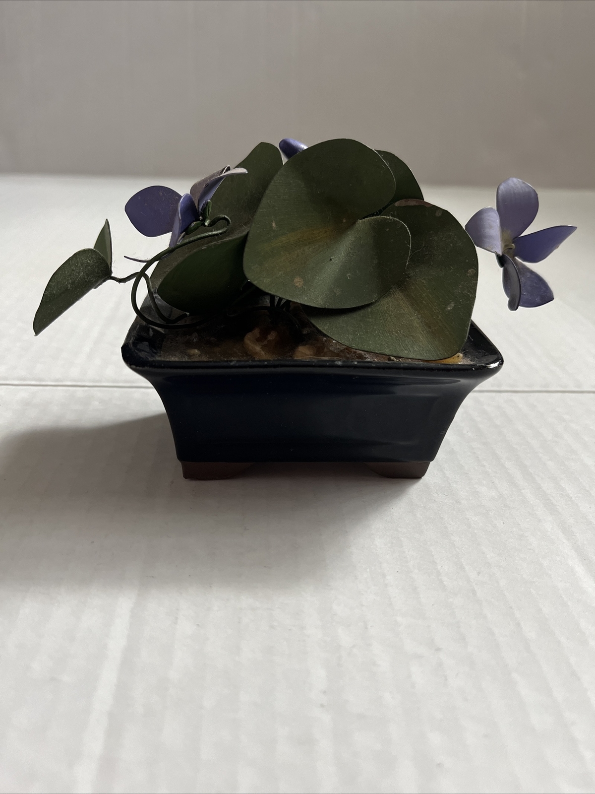 Vintage Mizutani Japan Planter Pot With Flower Plant Dark Blue Glaze Bonsai Pot