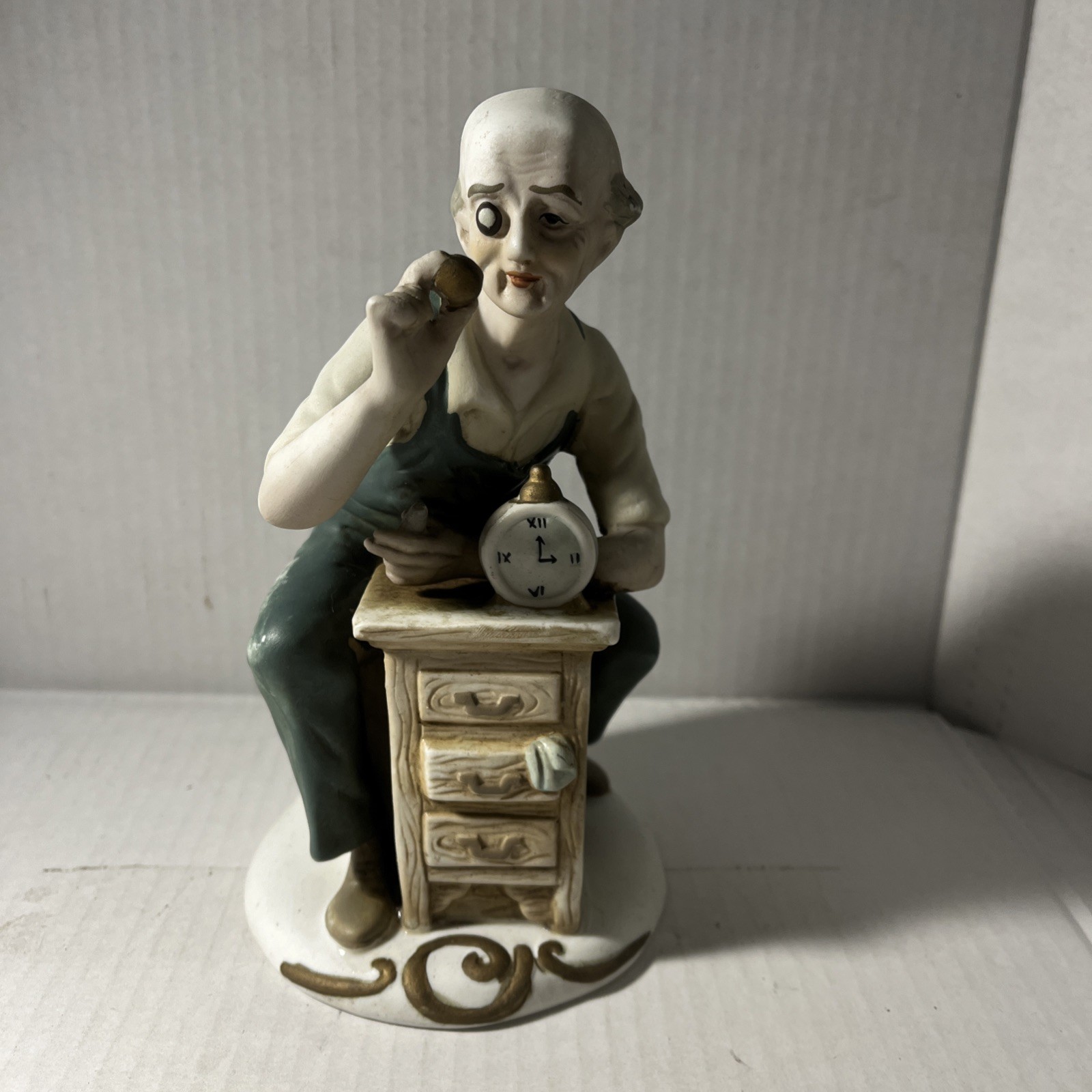 Vintage Alco Mr Fix It Old Man Clock Repairman-Hand painted Porcelain Figurine