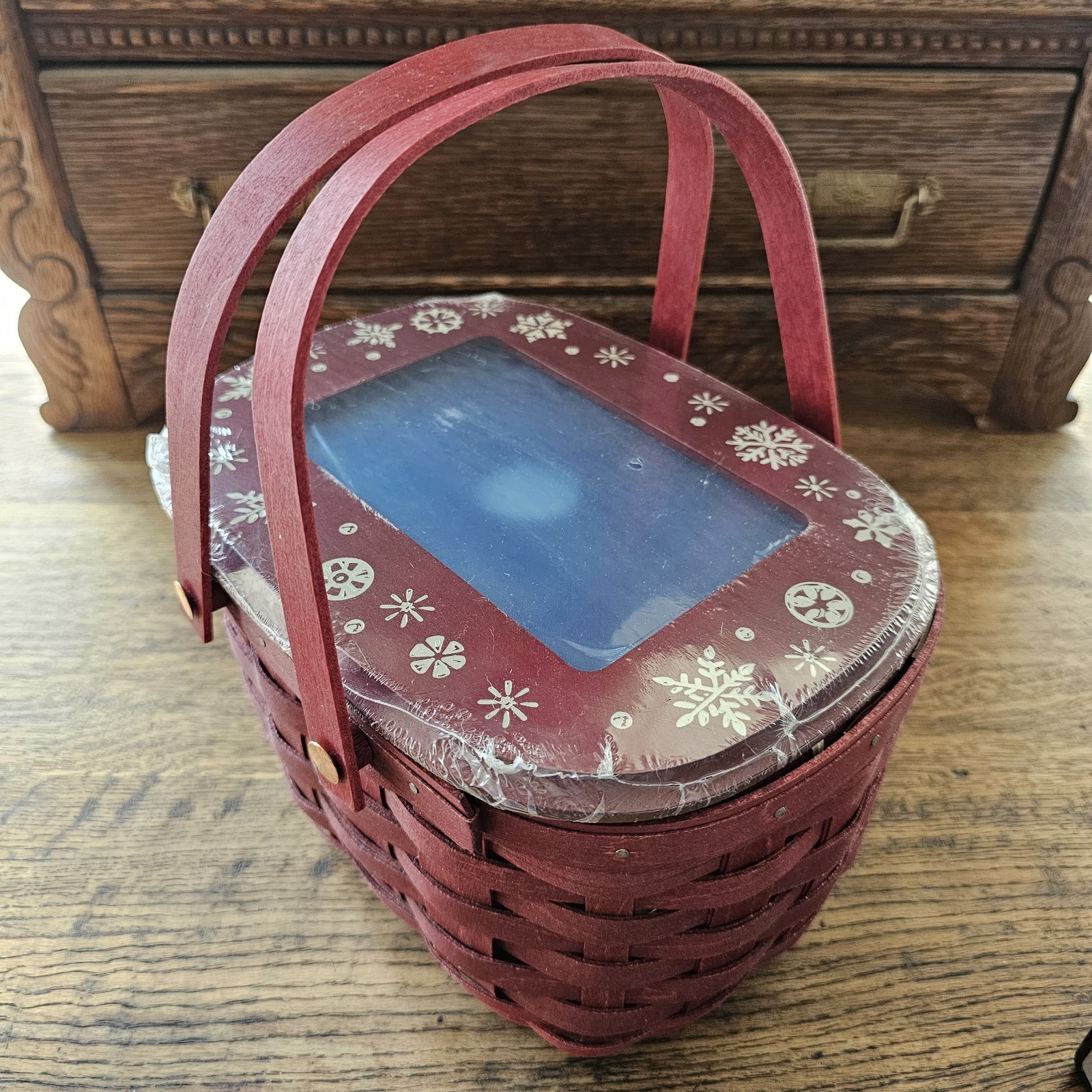 Longaberger RARE 2010 Holiday Memories Red Picture Basket With Liner & Protector
