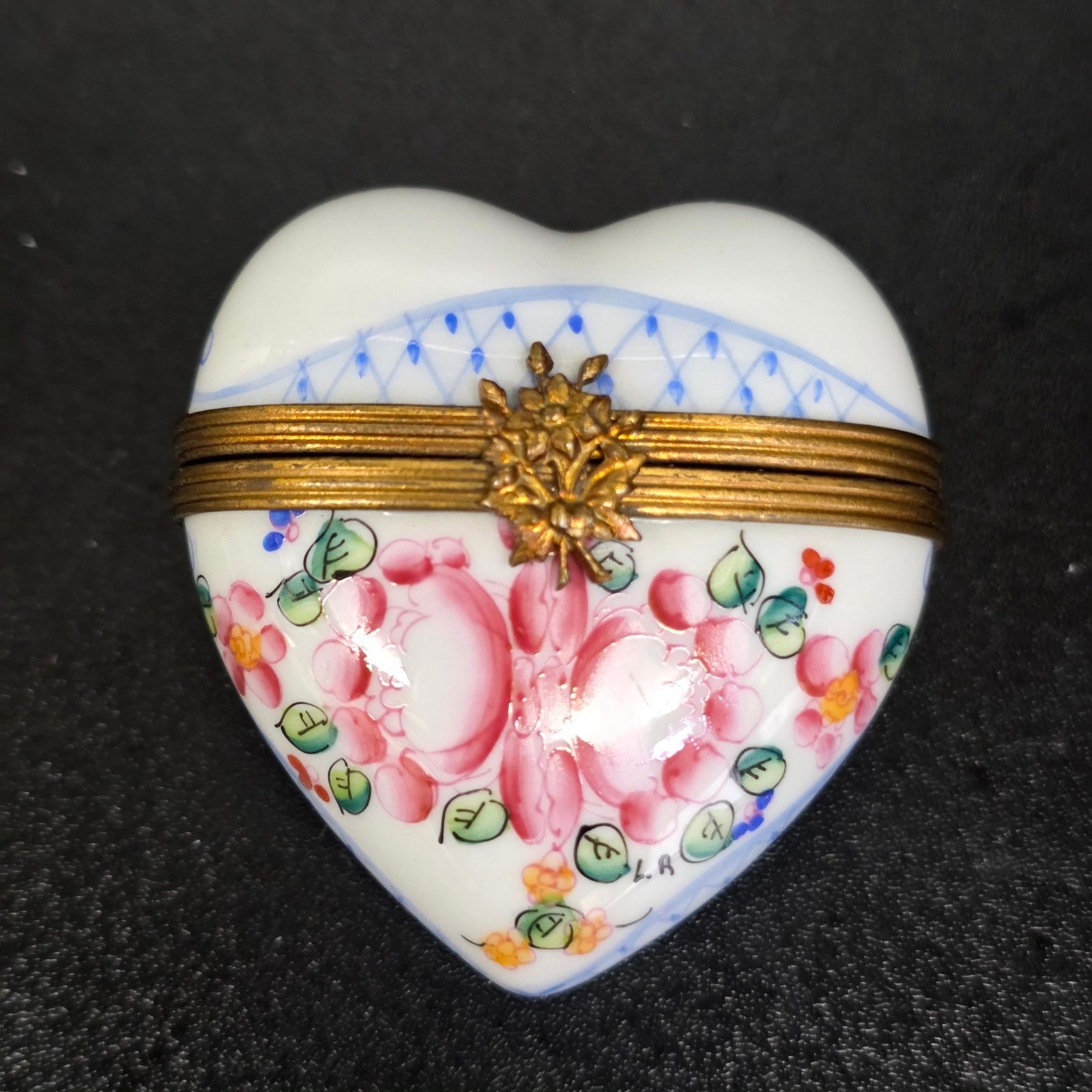 Limoges France Heart Trinket Box White Floral Hand Painted P Rochard Porcelain