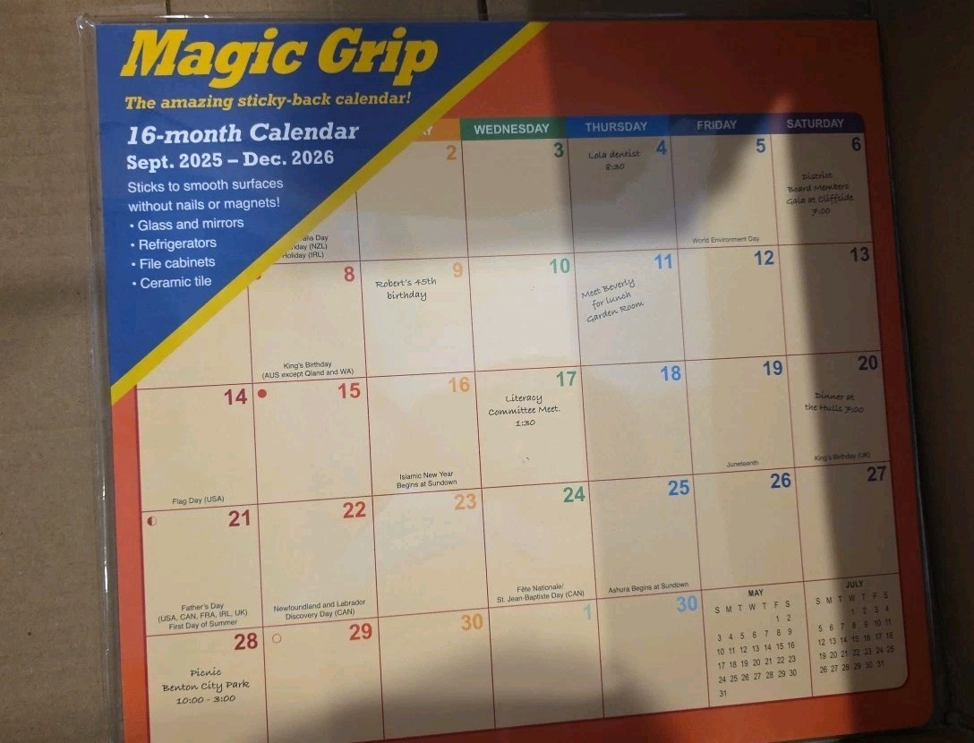 Calendar Ink,  Rainbow Jumbo 2026 Magic Grip Wall Calendar Refrigerator