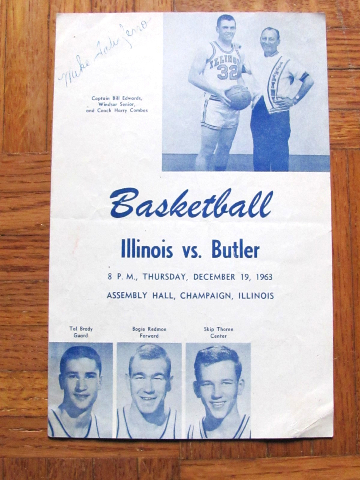 Dec 19 1963 University of Illinois vs Butler Basketball Game Program