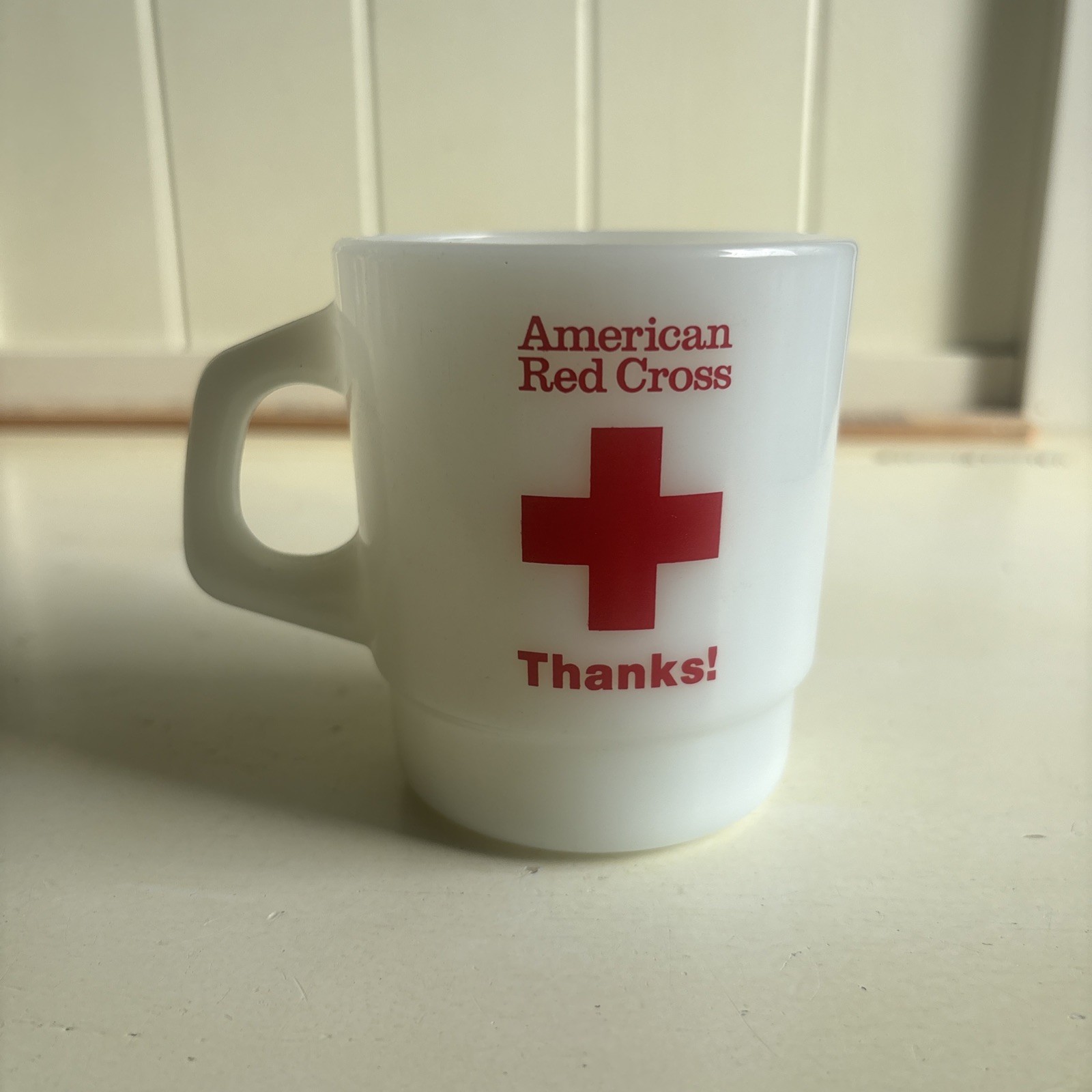 Vintage American Red Cross Milk Glass Coffee Mug Galaxy Thanks