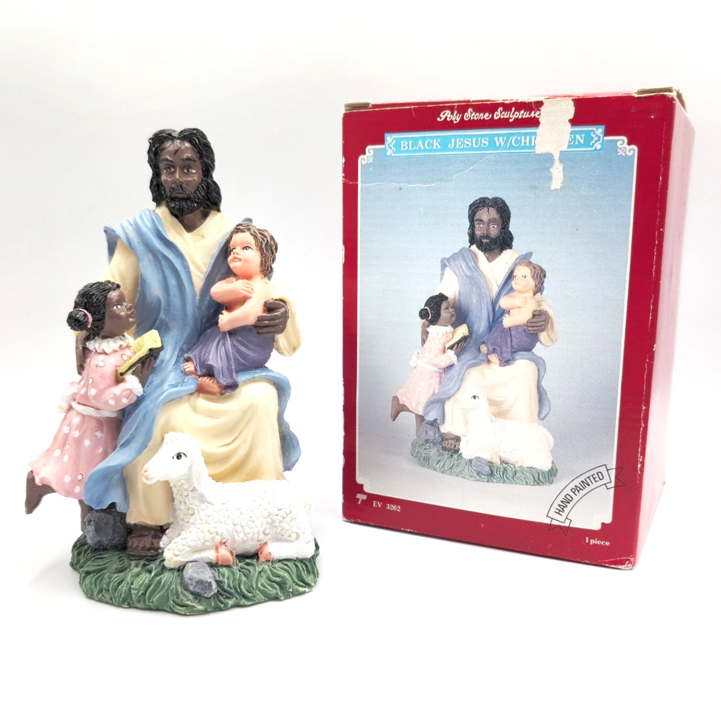 VTG Black Jesus with Children Statue Hand Painted Polystone Figure EV 3262 Box VTG Black Jesus with Children Statue Hand Painted Polystone Figure EV 3262 Box