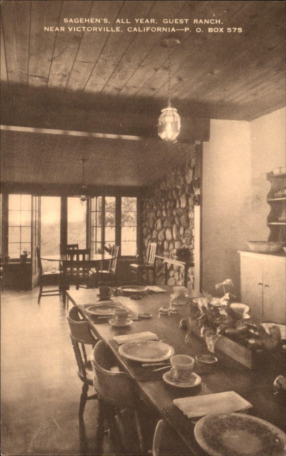 Victorville CA Guest Ranch Dining Room c1930s-40s Vintage Postcard