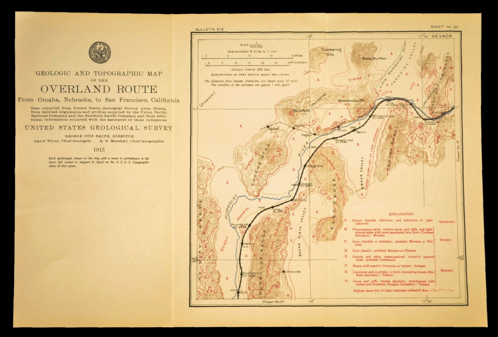 1915 Antique Southern Pacific Railroad Map Winnemucca Nevada Mill City Preble