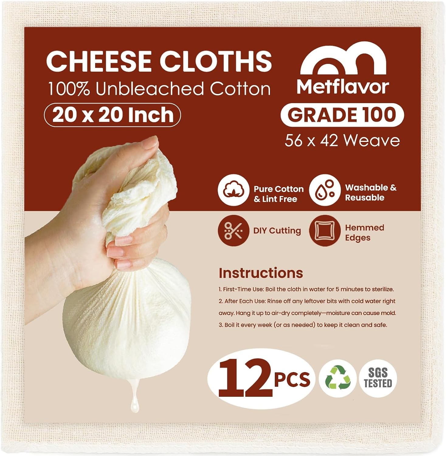 12Pcs Unbleached Cheese Cloths for Straining 20x20Inch Reusable Value Pack 12Pcs Unbleached Cheese Cloths for Straining 20x20Inch Reusable Value Pack