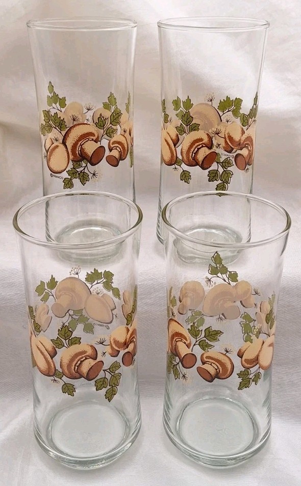 VTG LIBBEY FRANCO 70's Mushroom Tumbler Tall Drinking Glass 16oz Set Of 4 *MINT*