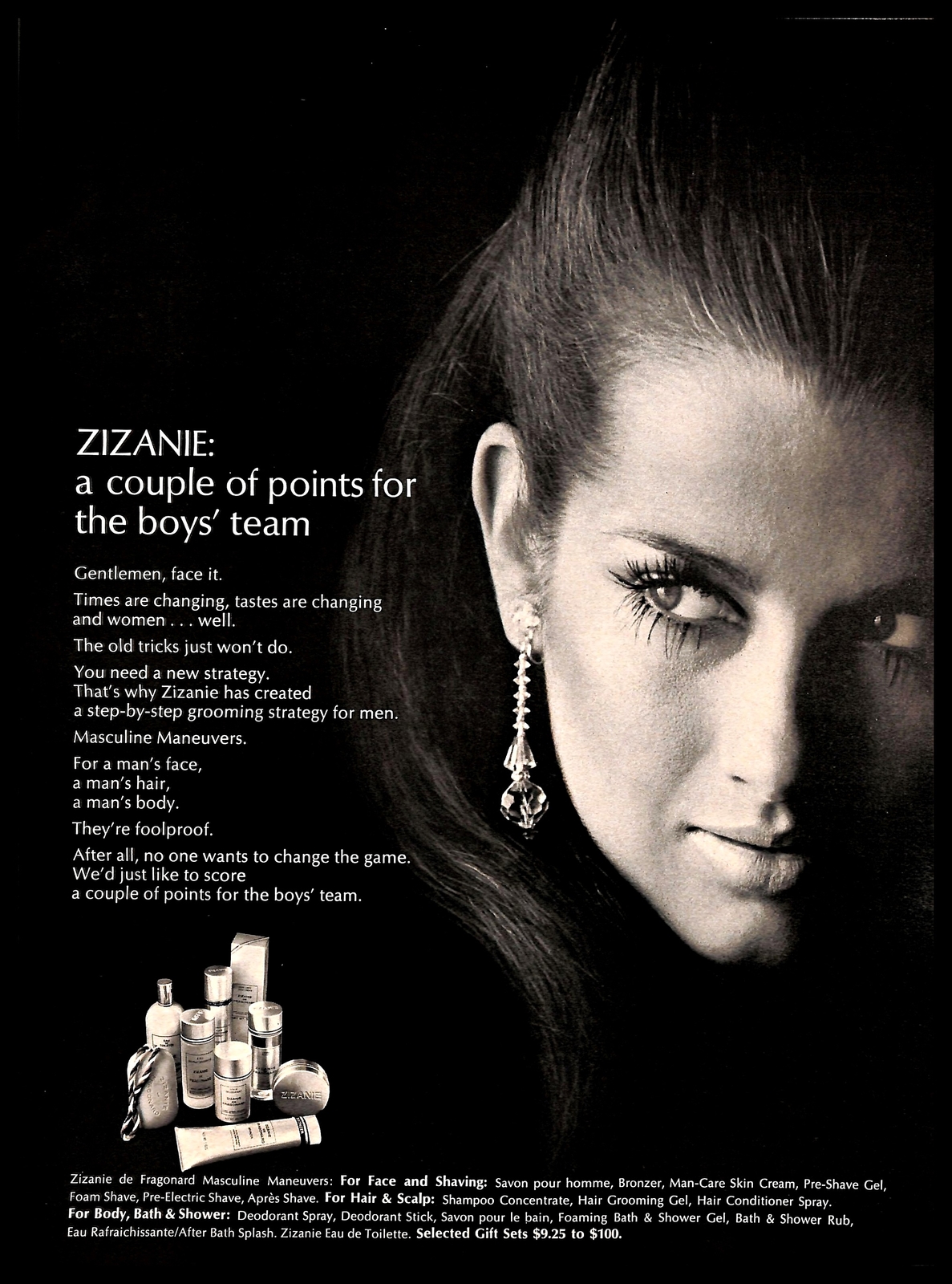 1968 Zizanie Cosmetics Vintage PRINT ADVERTISEMENT Men\'s Skin Hair Care Products
