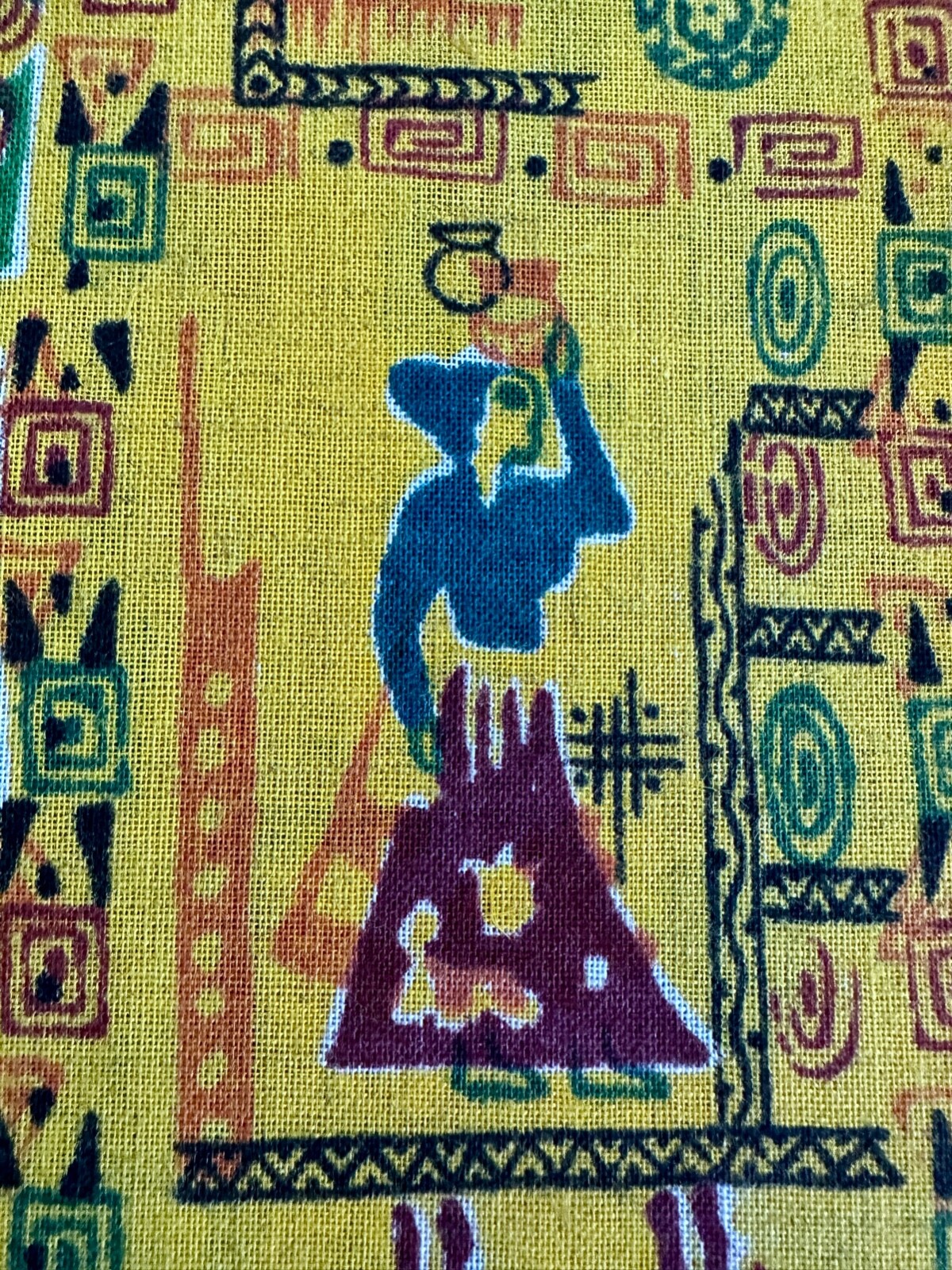 1960’s Kitsch Bohemian Indian Tribal Mid Century Barkcloth Era Vintage Fabric