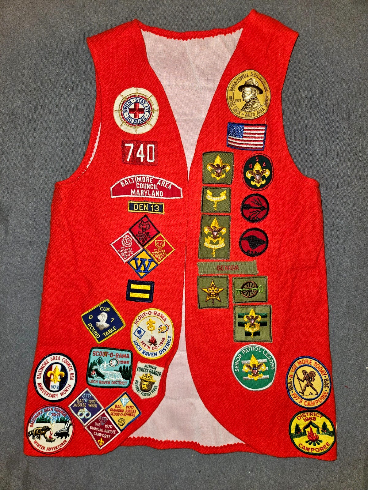 Vintage Baltimore Area Council Red Wool Boy Scout Jacket W Patches #1