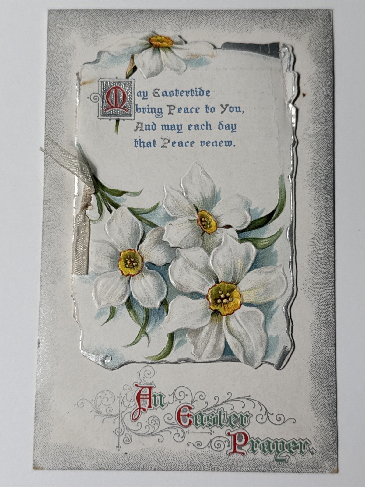1910 Embossed Easter Prayer Booklet antique Flowers Greeting Card Postcard Vtg